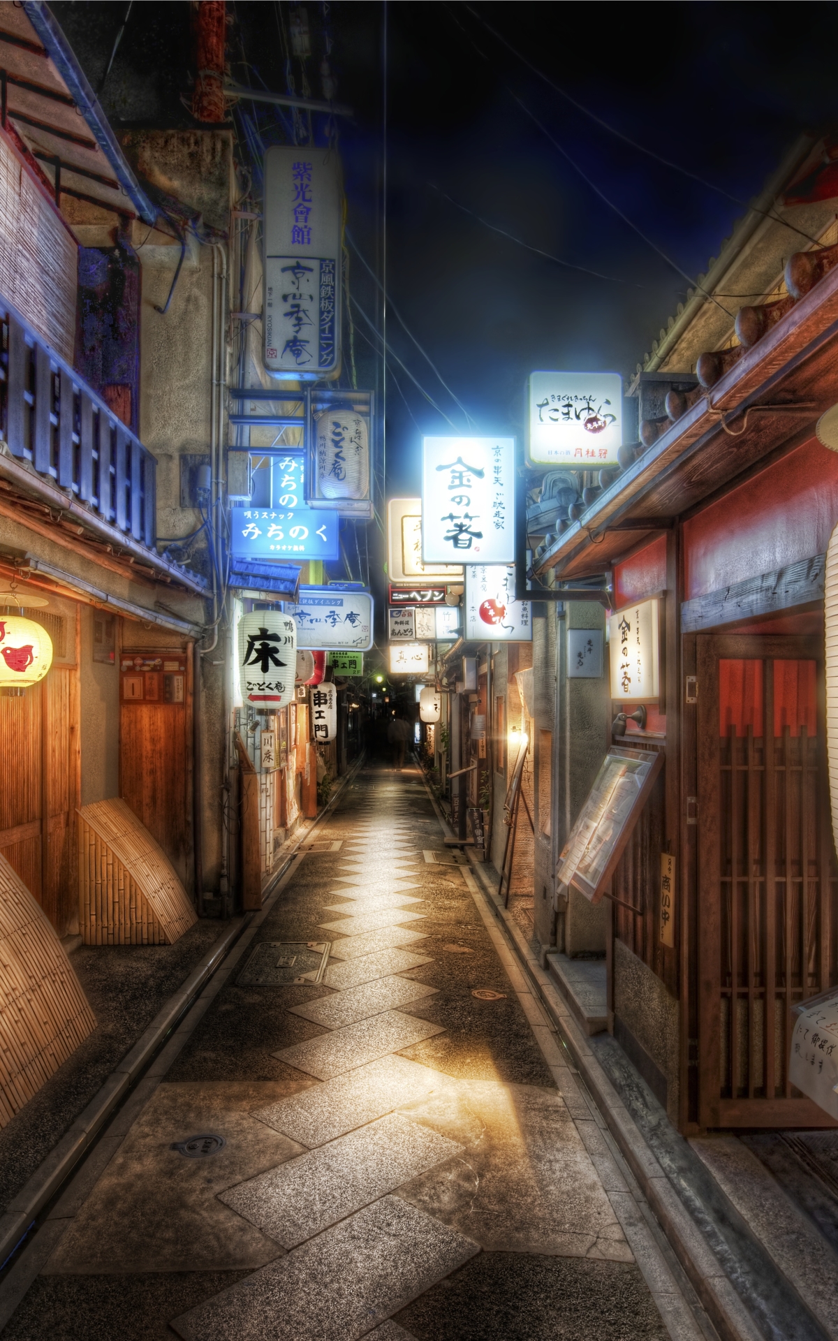 無料モバイル壁紙都市, 路地, 日本, 夜, 京都, マンメイド, 灯籠をダウンロードします。