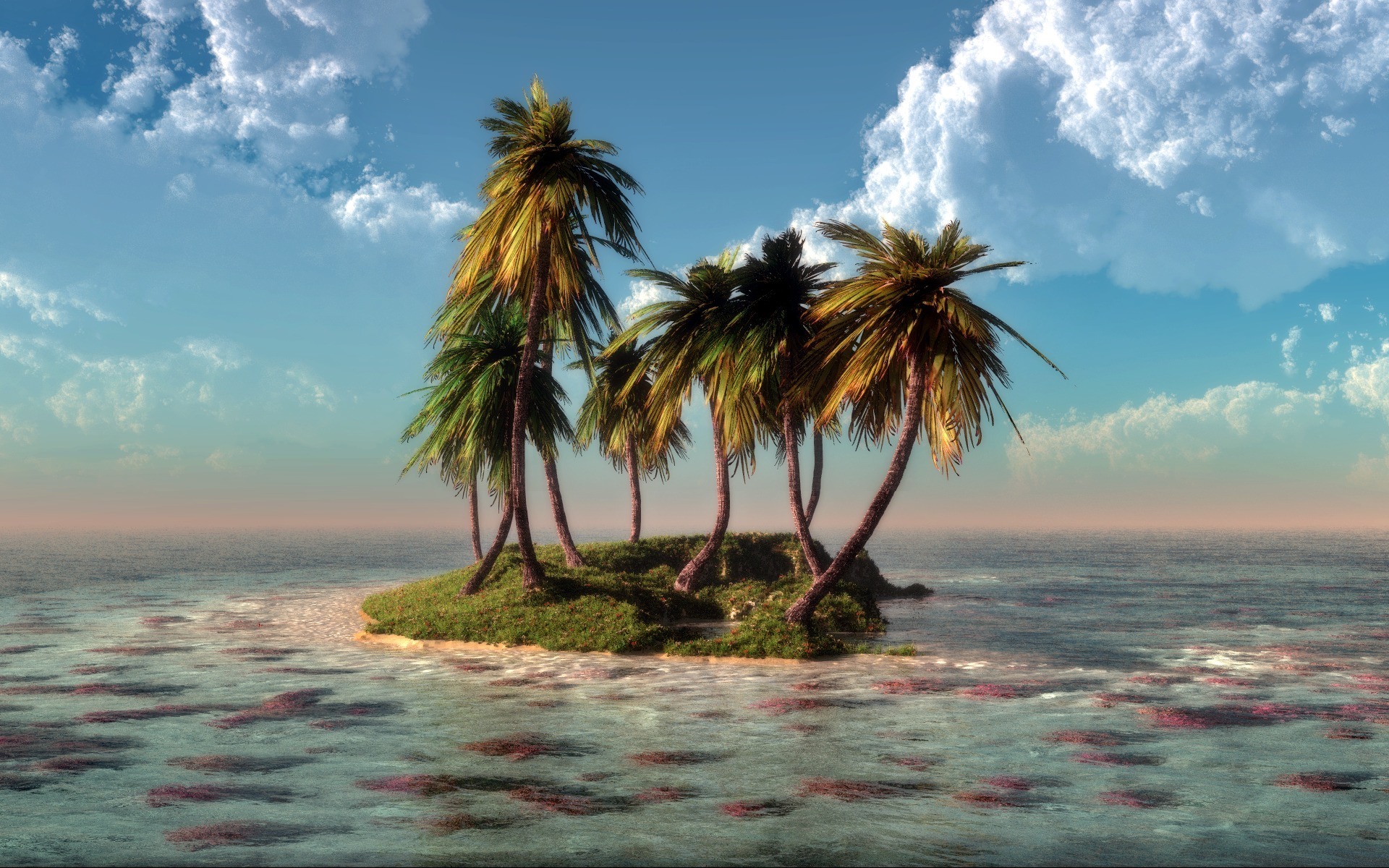 Скачать обои бесплатно Пальмы, Море, Пейзаж картинка на рабочий стол ПК