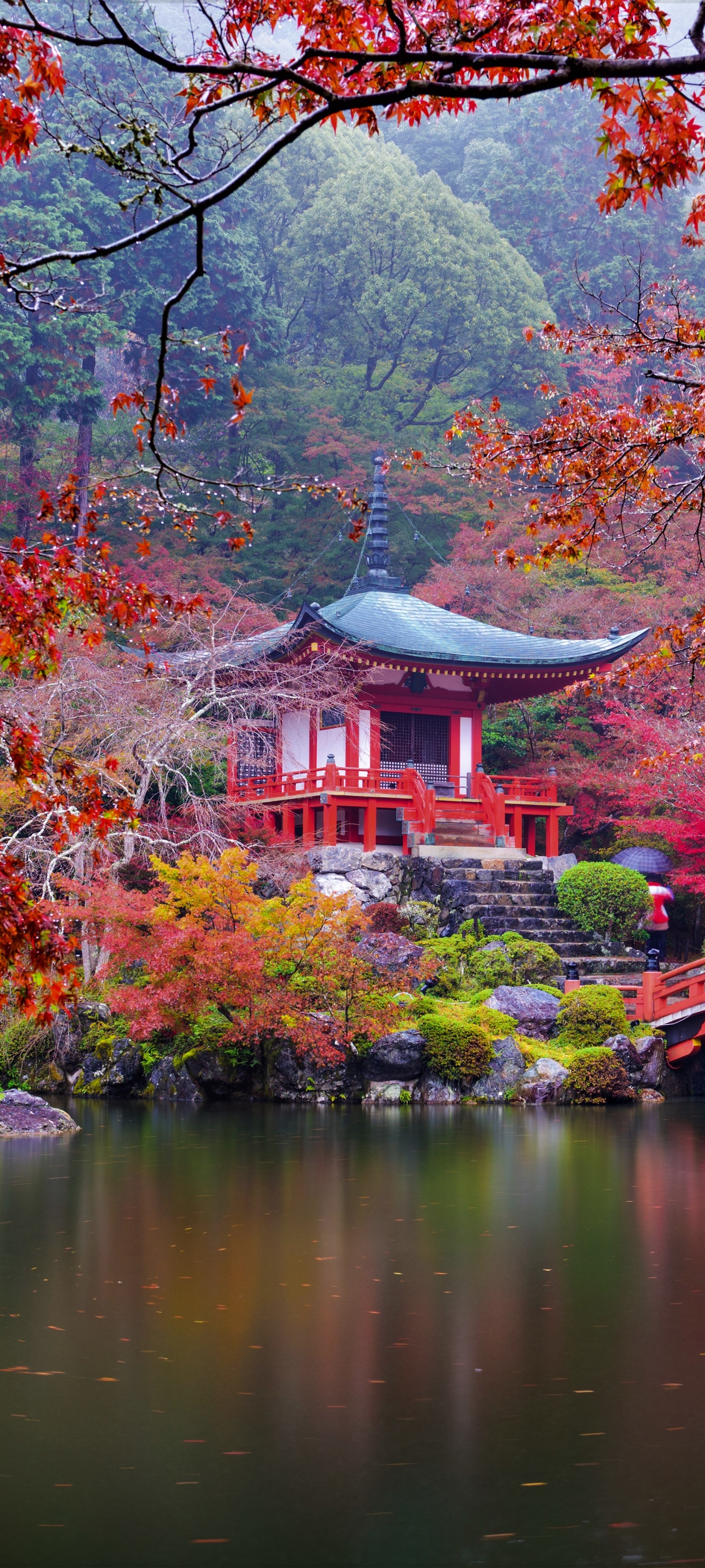 Скачать картинку Осень, Пагода, Падать, Храмы, Религиозные, Японский Сад, Дайго Дзи в телефон бесплатно.