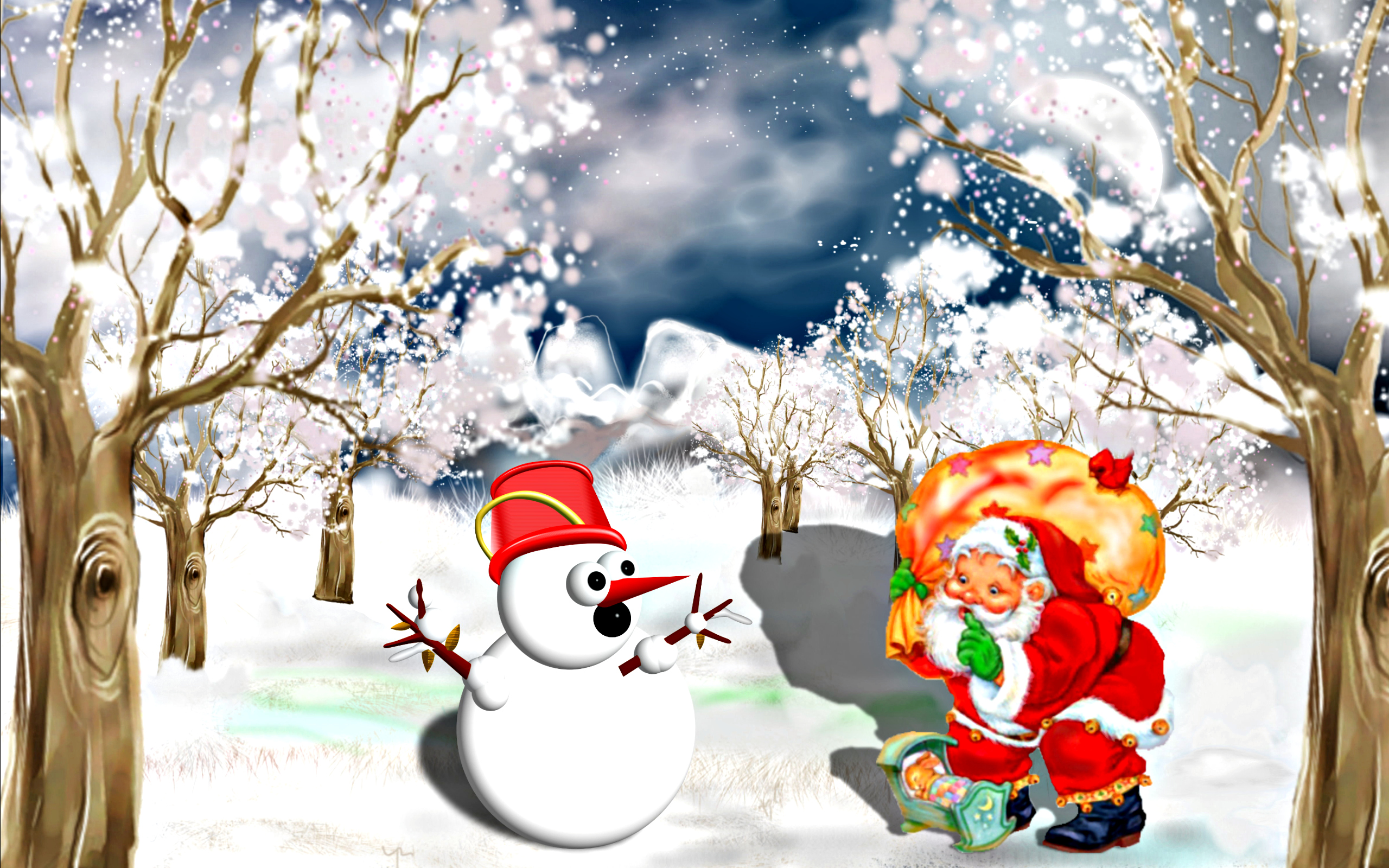 Download mobile wallpaper Snowman, Santa, Christmas, Holiday for free.