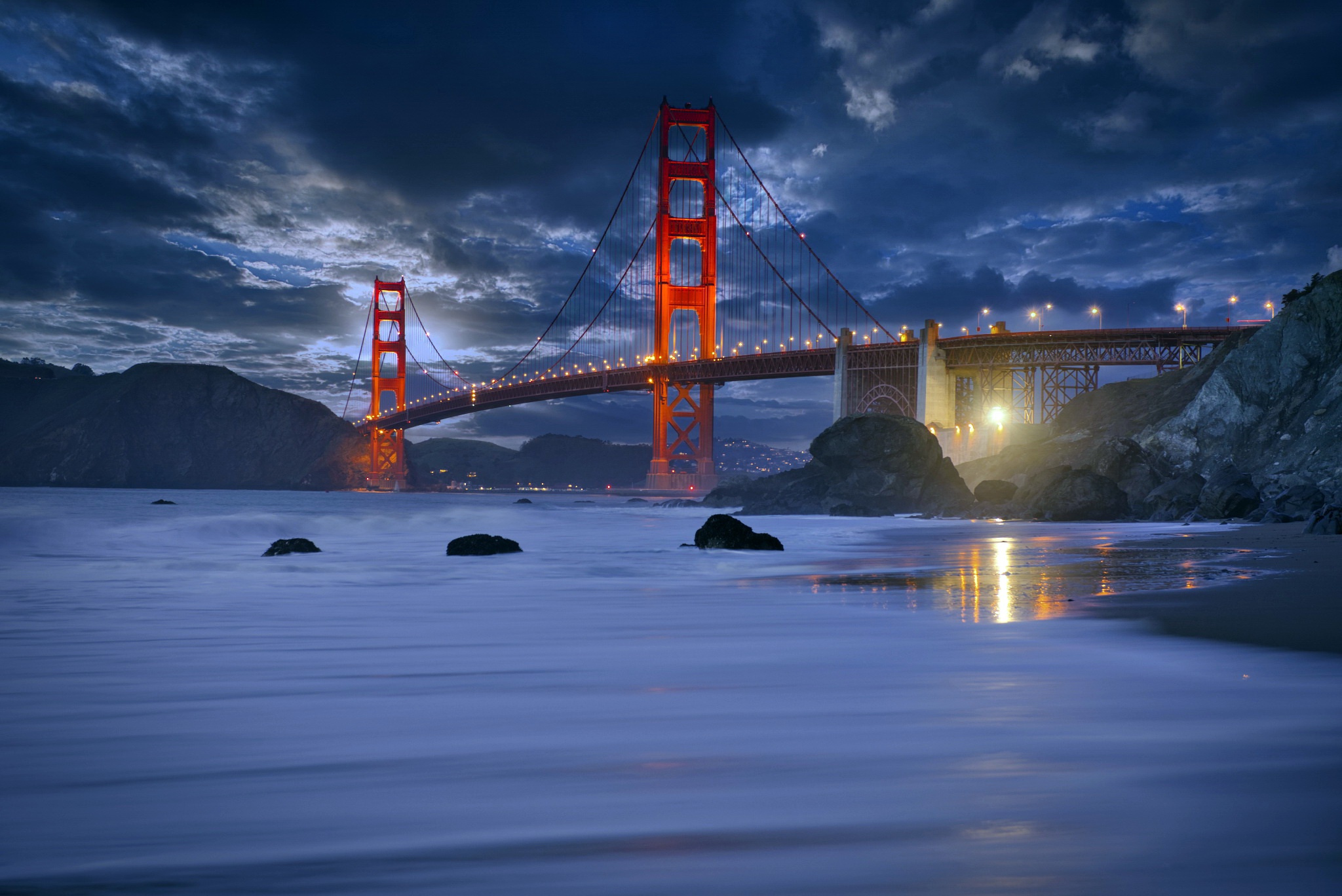 Free download wallpaper Bridges, Night, Bridge, Golden Gate, Man Made on your PC desktop