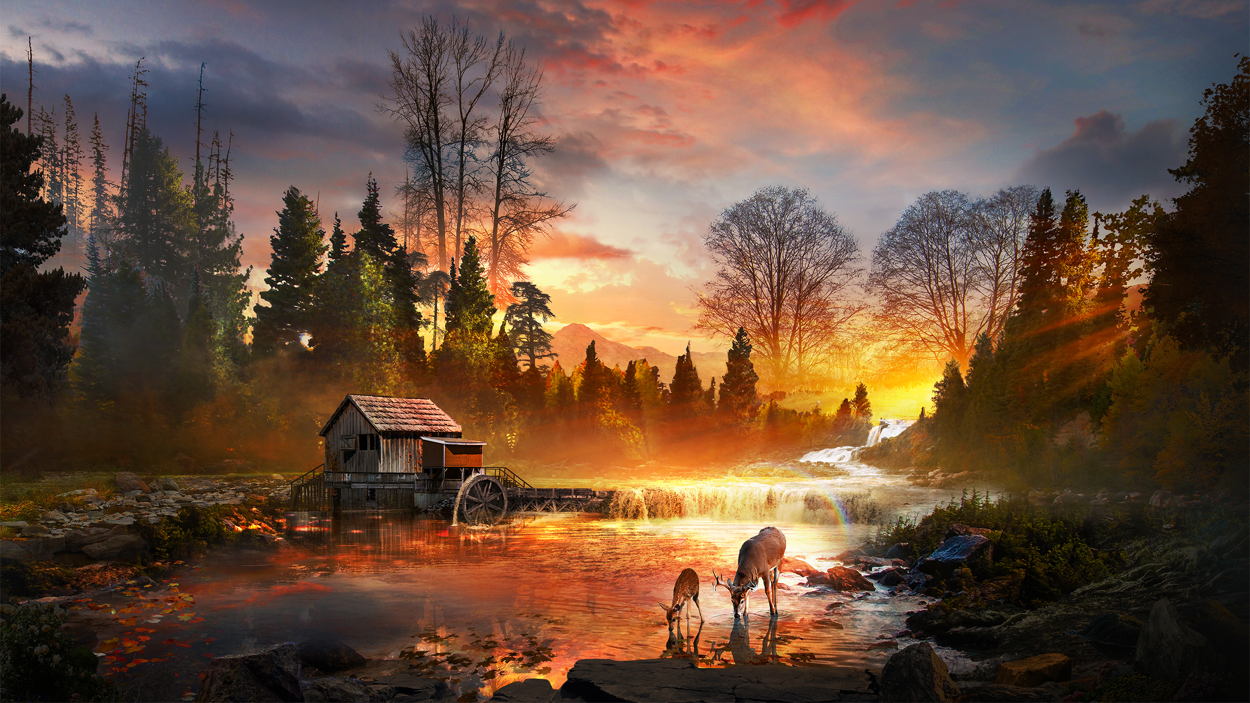 Laden Sie das Landschaft, Fluss, Sonnenuntergang, Künstlerisch-Bild kostenlos auf Ihren PC-Desktop herunter