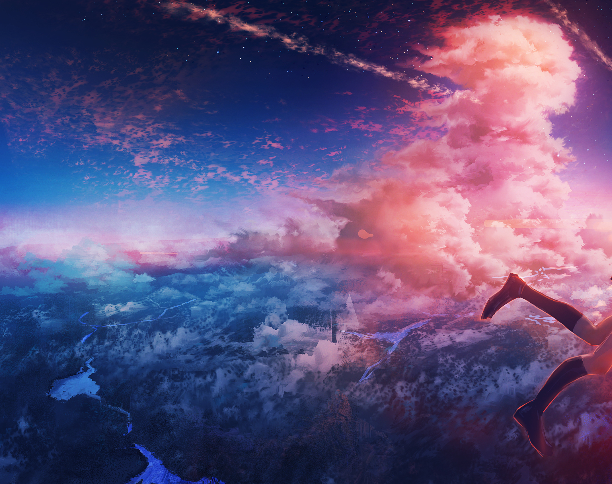 Download mobile wallpaper Anime, Sky, Legs, Original for free.