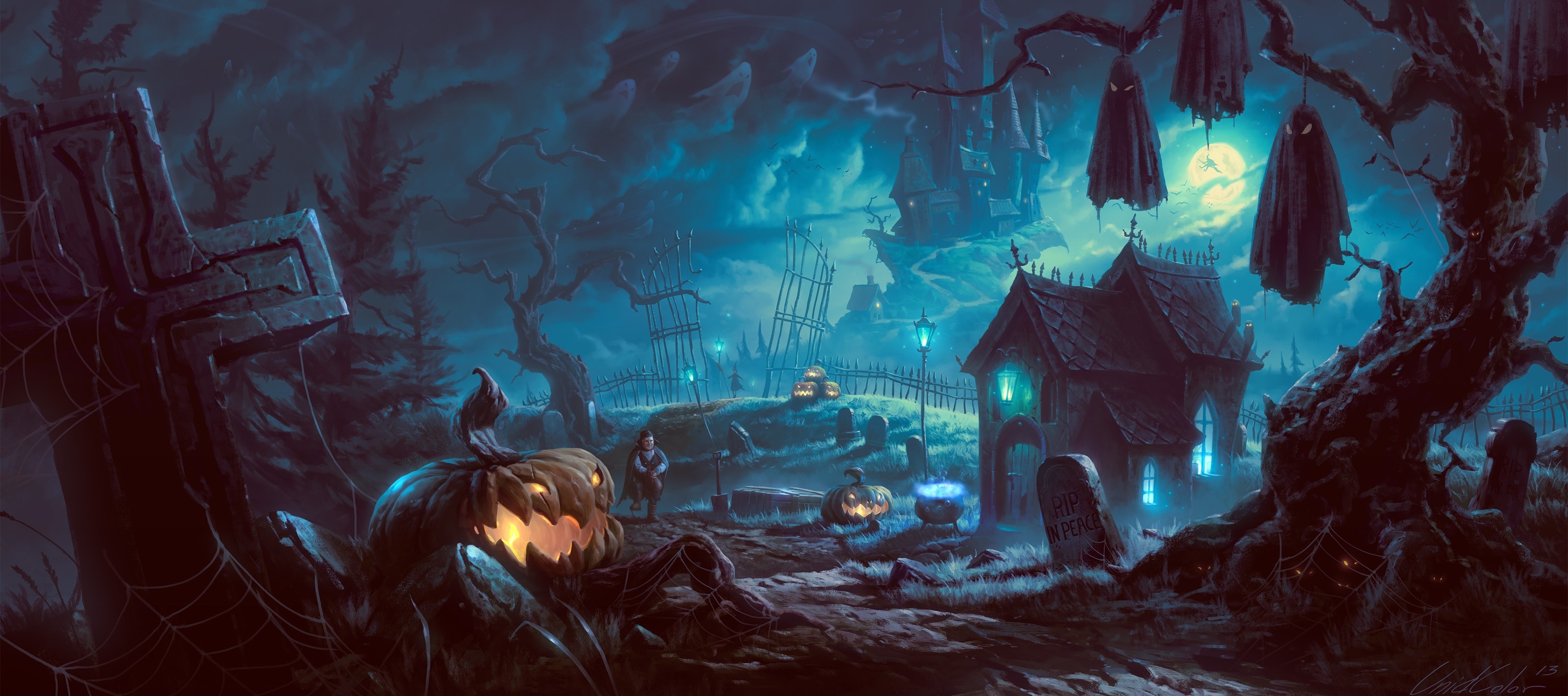 Laden Sie das Feiertage, Halloween, Dunkel, Haus-Bild kostenlos auf Ihren PC-Desktop herunter