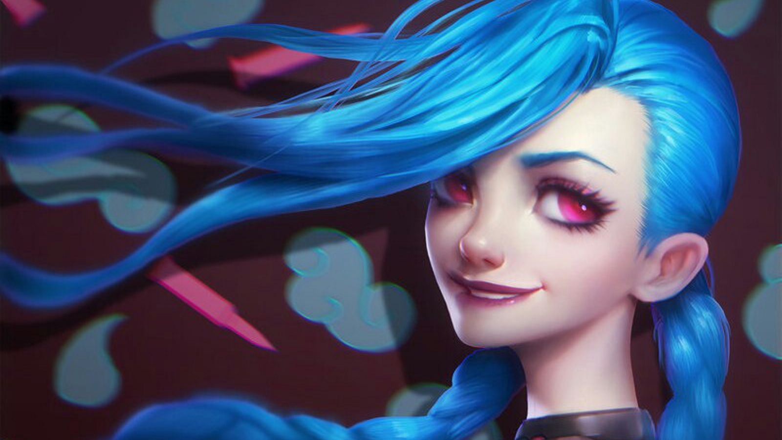 Free download wallpaper League Of Legends, Blue Hair, Red Eyes, Video Game, Long Hair, Jinx (League Of Legends) on your PC desktop