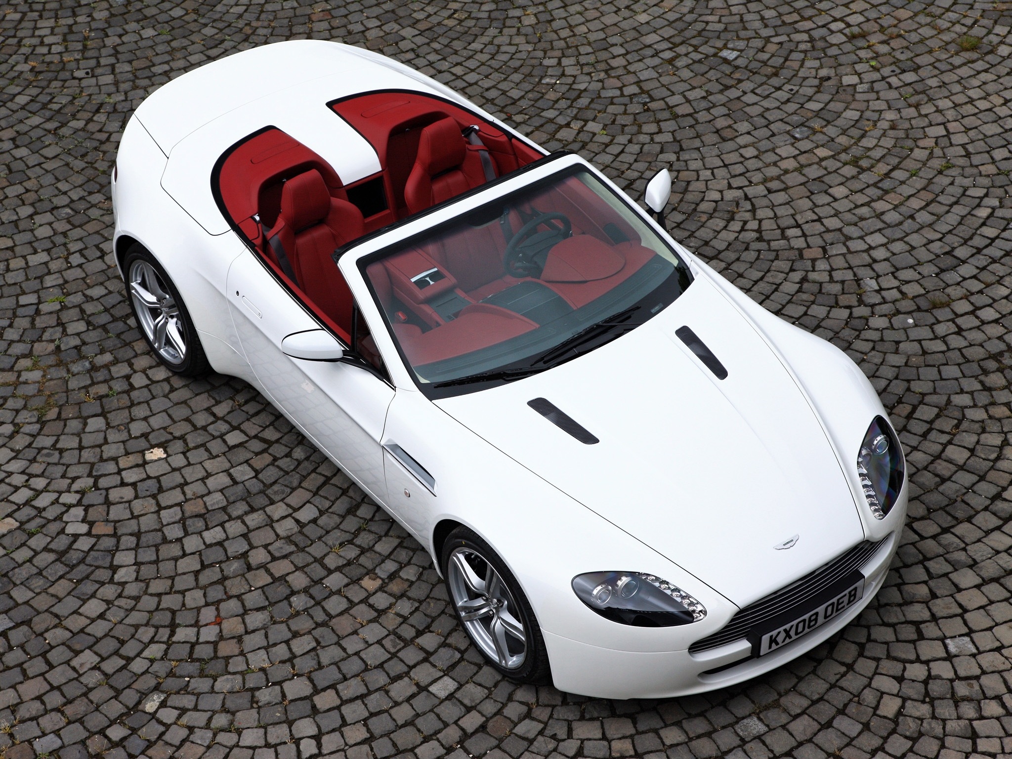 Download mobile wallpaper 2008, Cabriolet, V8, Vantage, View From Above, Style, Aston Martin, Cars for free.