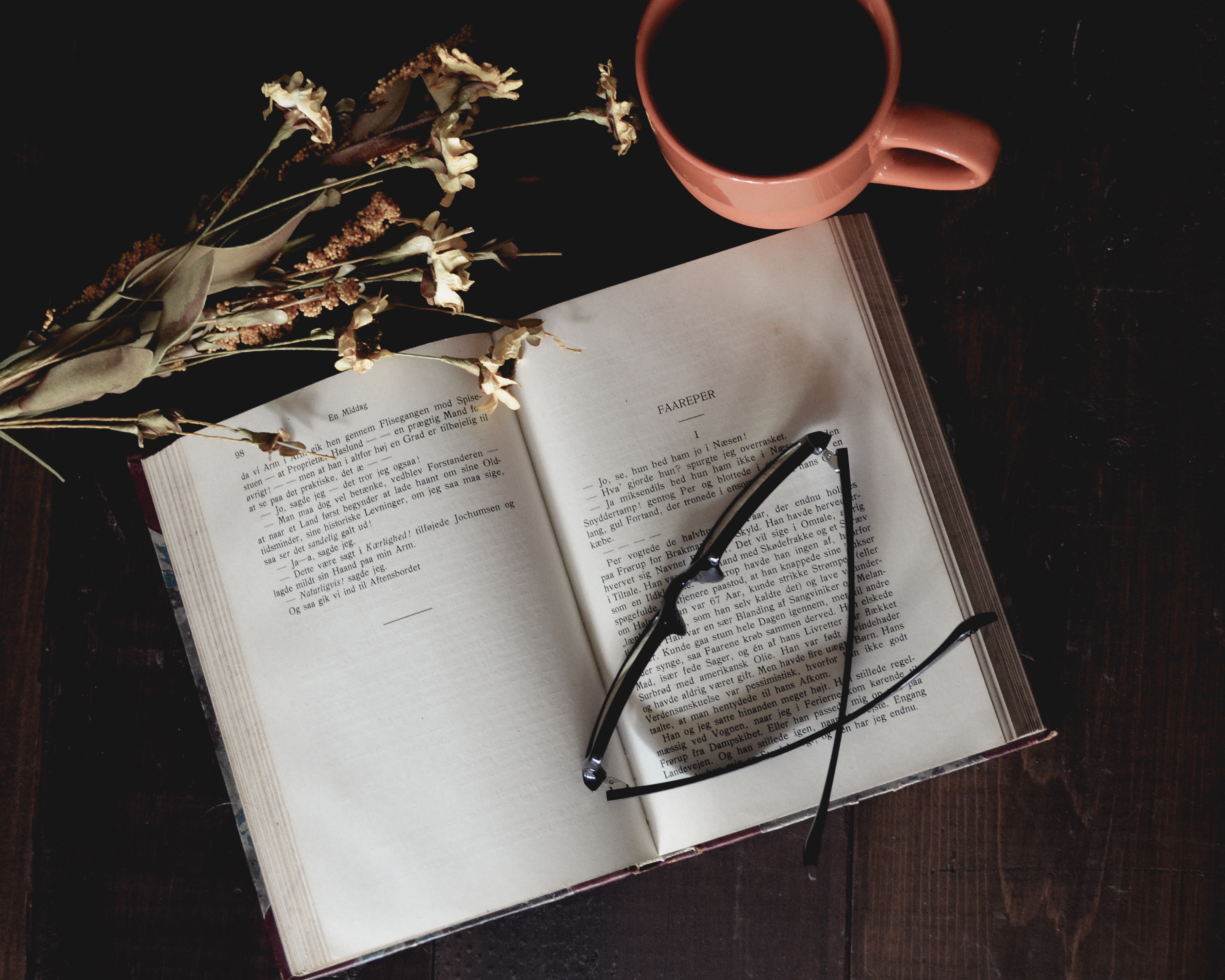 Download mobile wallpaper Miscellaneous, Glasses, Spectacles, Miscellanea, Flowers, Book, Coffee for free.