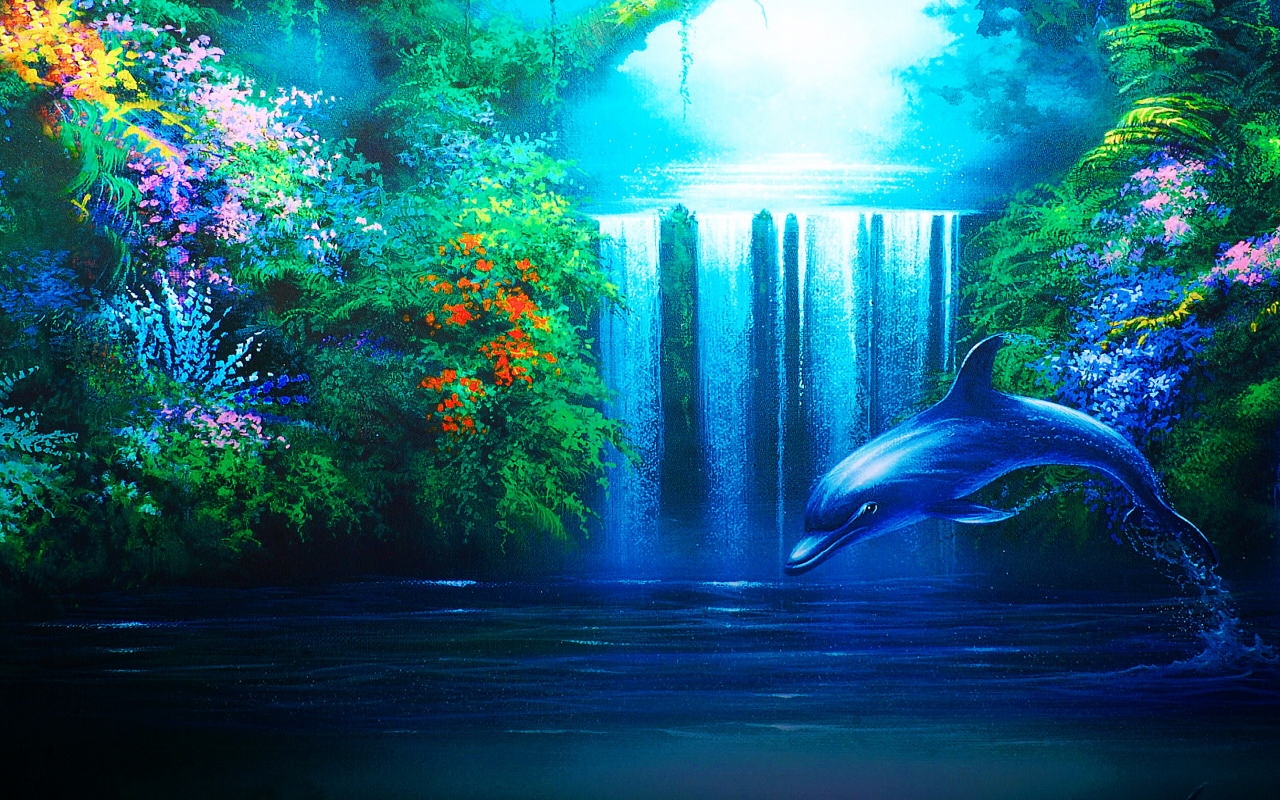 animal, waterfall, dolphin