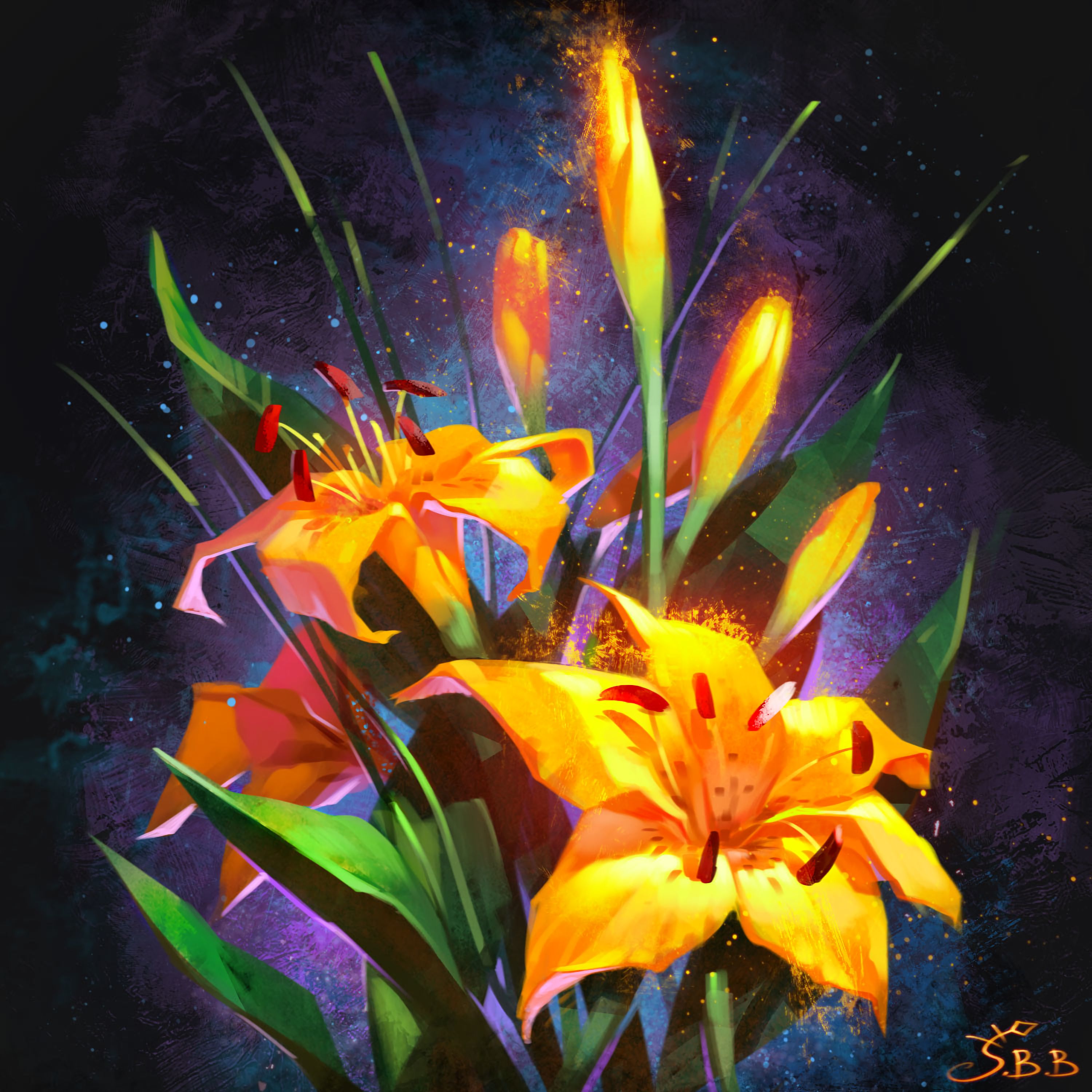 flowers, art, lilies, yellow, bouquet