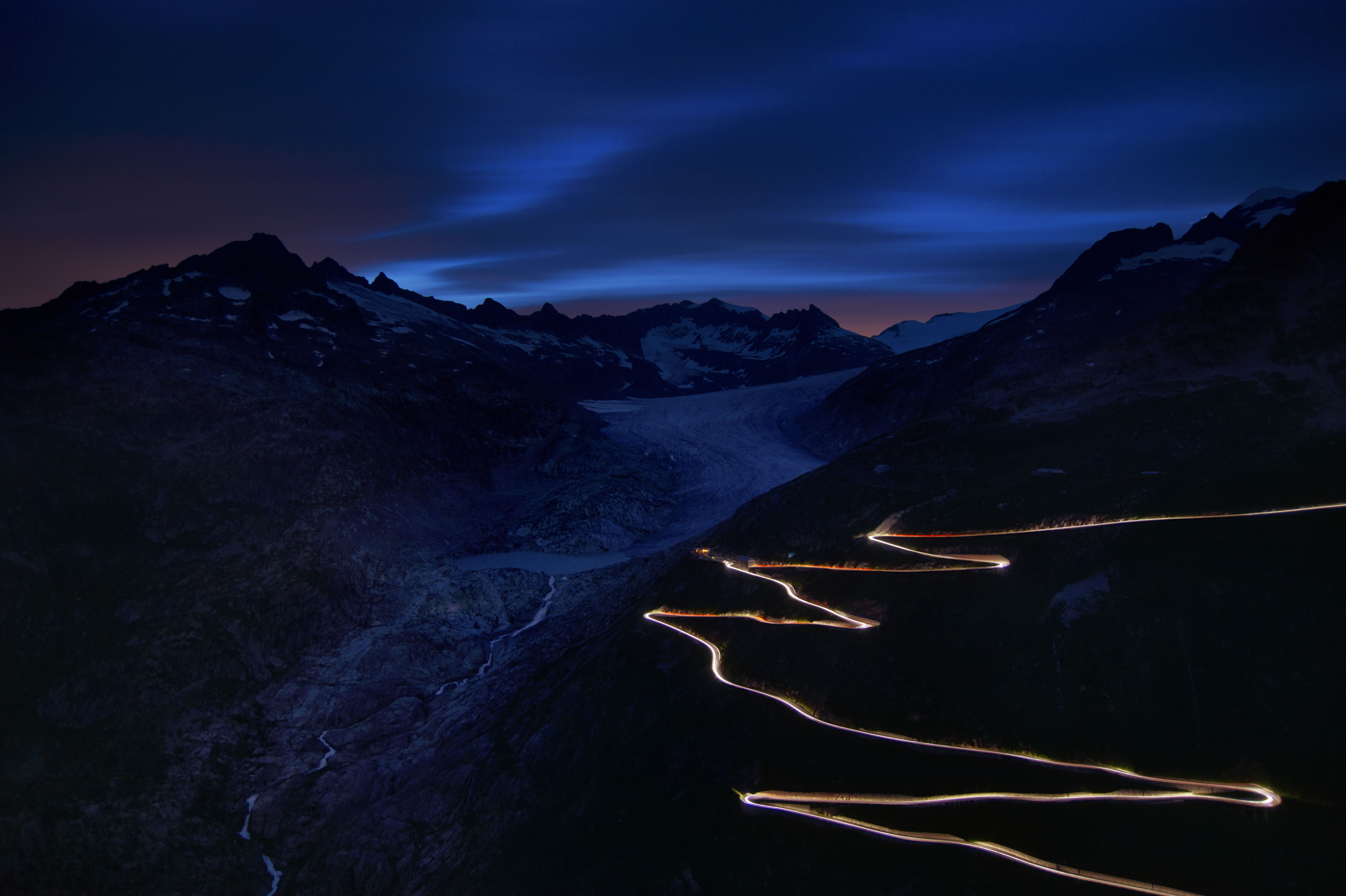 mountains, night, dark, road, winding, sinuous for Windows