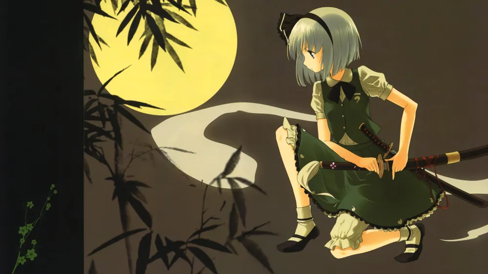 HDデスクトップ 壁紙: 魂魄妖夢, アニメ, 東方, 青い目, ドレス, 刀, 月, ショートヘア, 精神, 剣, 白髪ダウンロード無料画像 ...