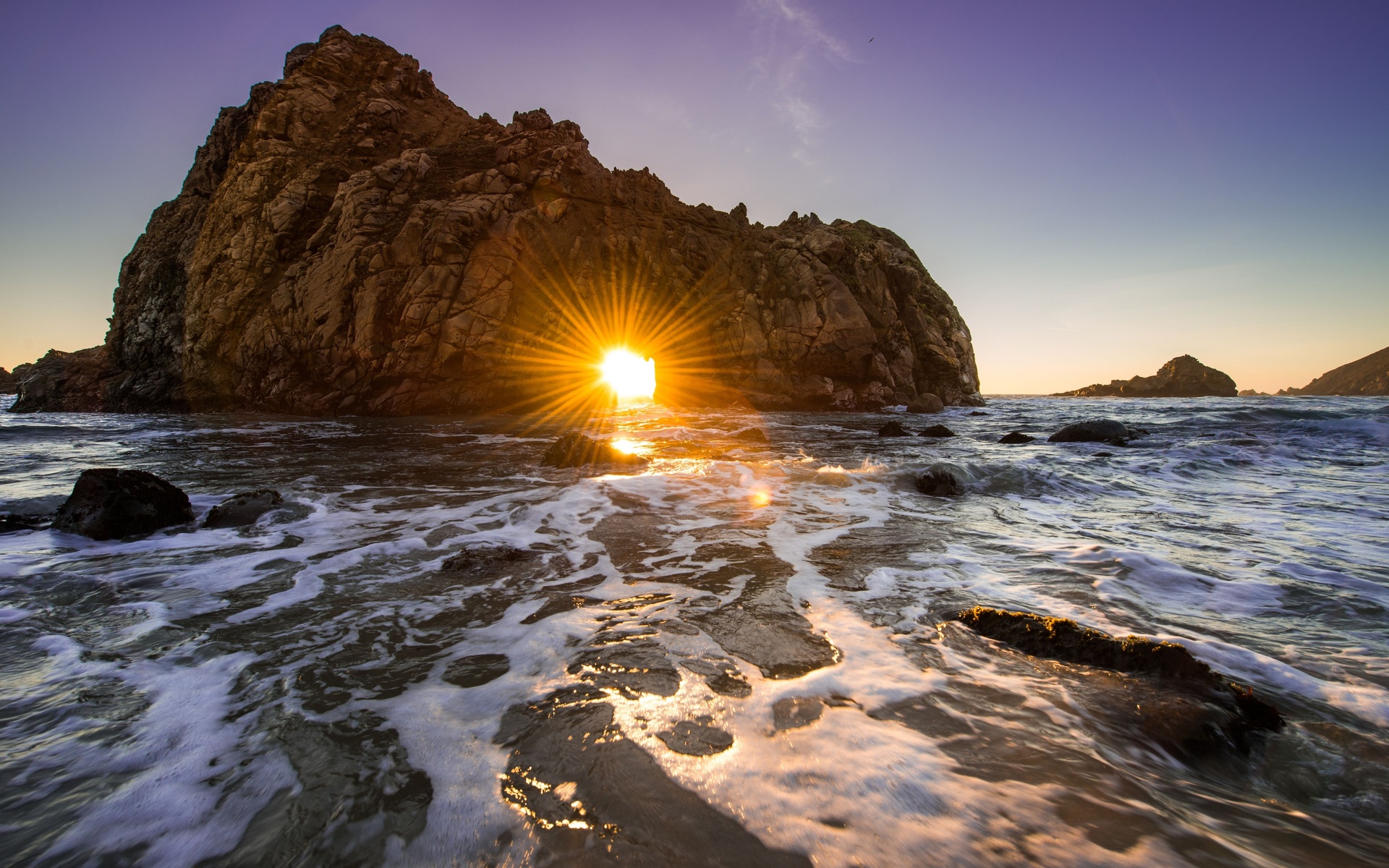PCデスクトップに日没, 海洋, 地球, アーチ, カリフォルニア, サンビーム画像を無料でダウンロード