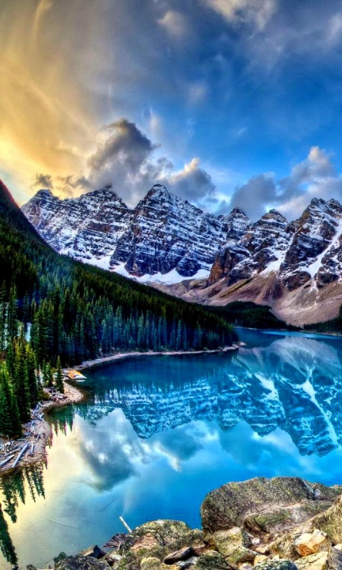 Download mobile wallpaper Landscape, Lakes, Mountain, Peak, Lake, Reflection, Canada, Earth, Valley, Alberta, Rocky Mountains, Moraine Lake, Banff National Park, Valley Of Ten Peaks for free.