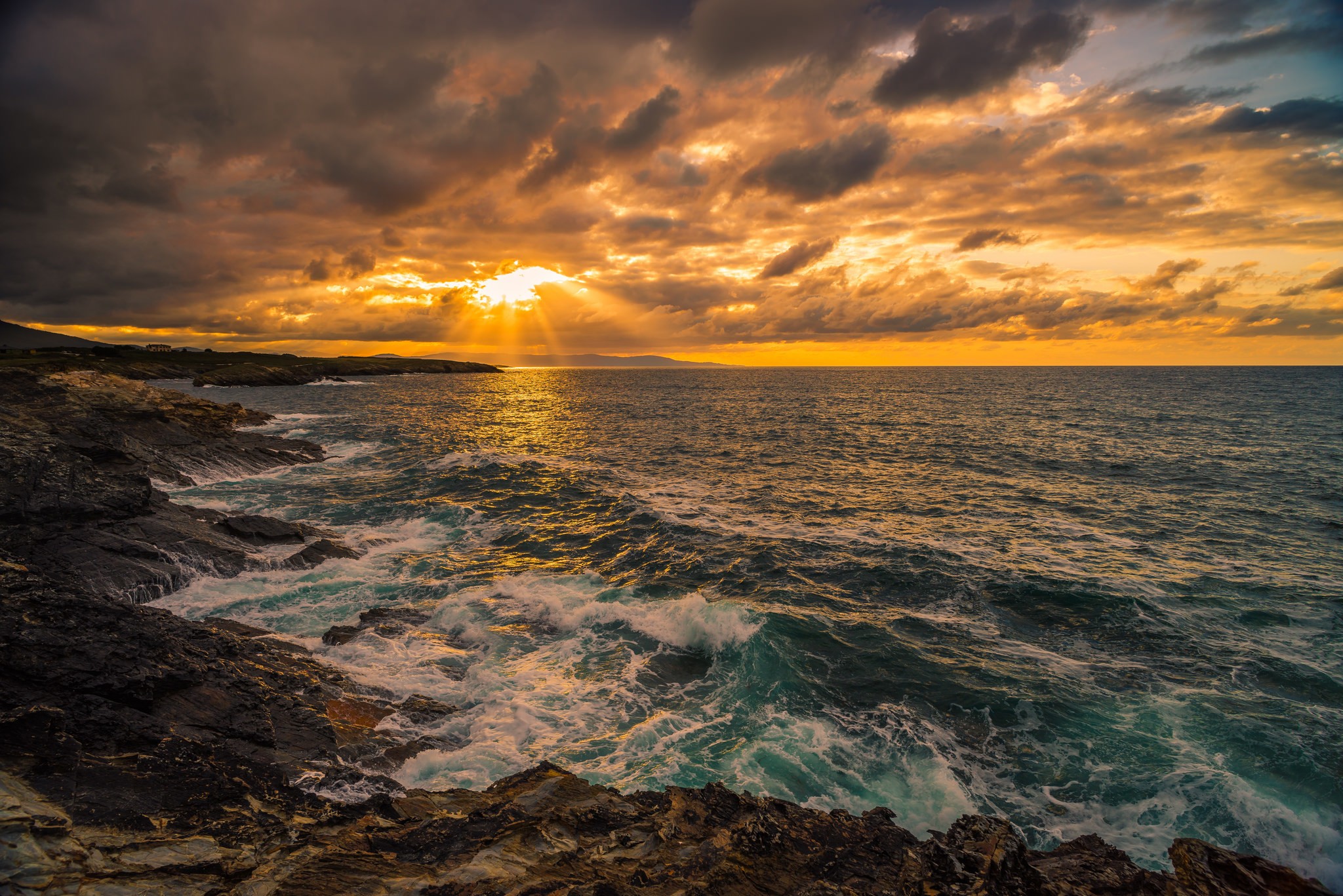 Download mobile wallpaper Sunset, Sea, Horizon, Ocean, Earth, Cloud, Coastline for free.