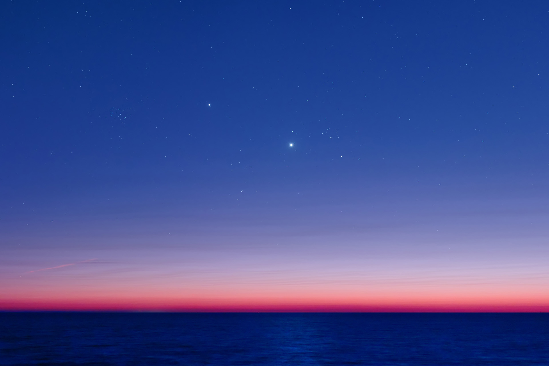 earth, sky, dusk, sea, stars, sunrise, sunset Image for desktop
