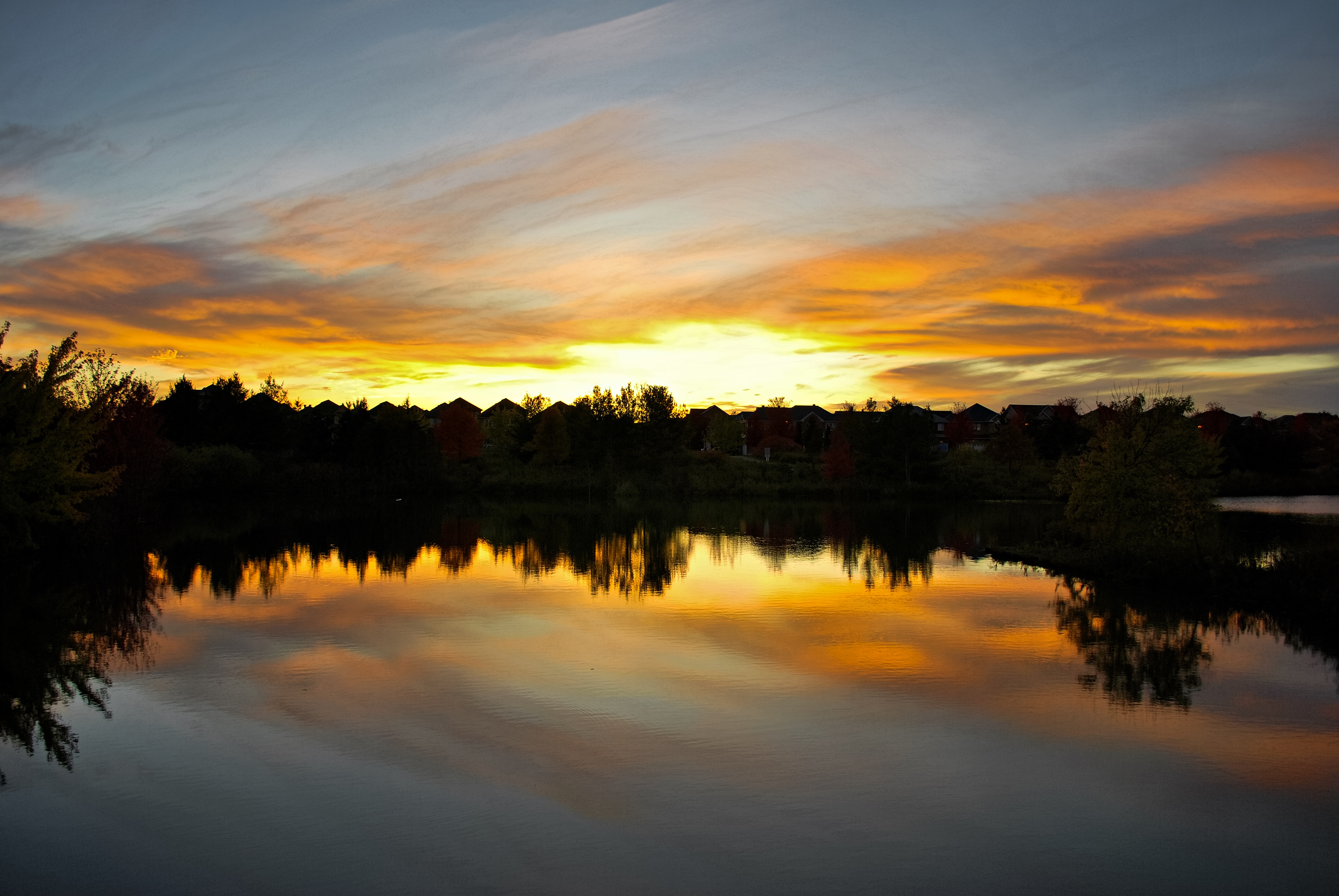 Download mobile wallpaper Reflection, Lake, Trees, Sky, Sunset, Nature for free.