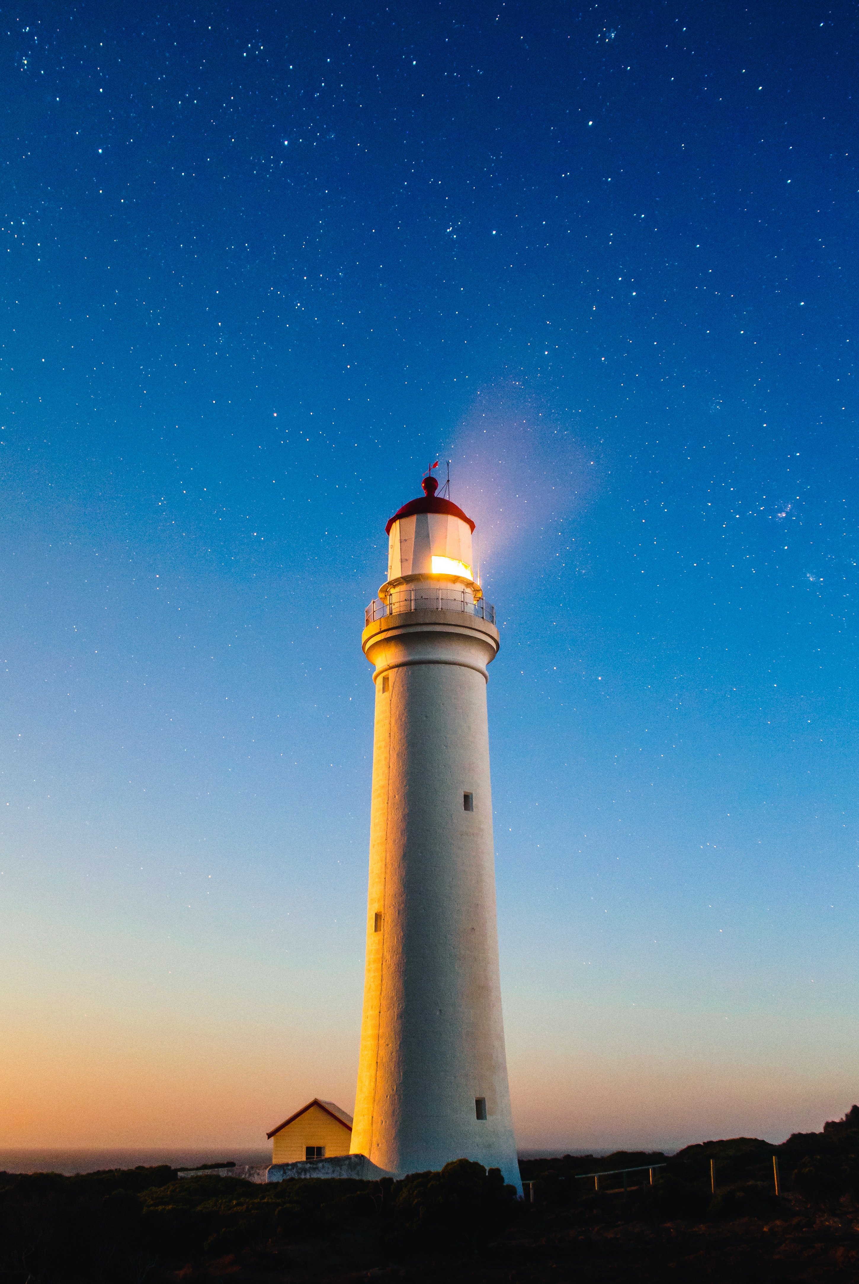 australia, cape nelson lighthouse, nature, starry sky, lighthouse, portland