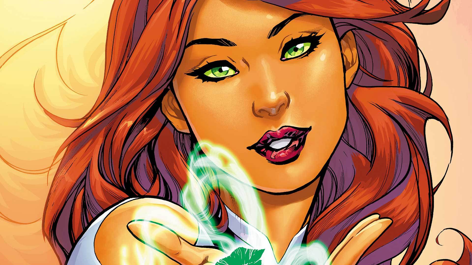comics, starfire, dc comics, face, green eyes, red hair, starfire (dc comics), teen titans