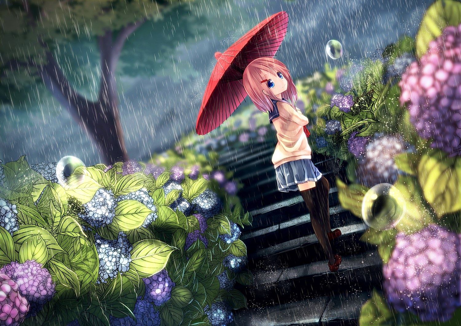 Download mobile wallpaper Anime, Water, Flower, Tree, Original for free.