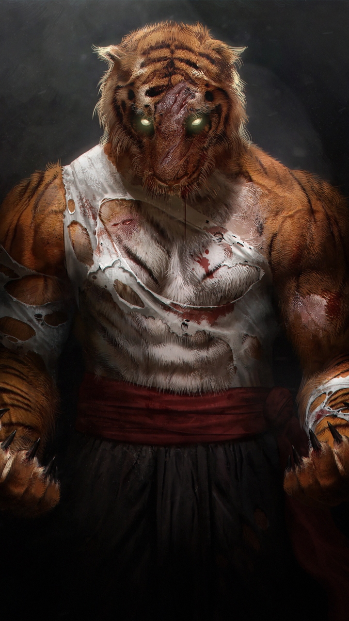 Download mobile wallpaper Fantasy, Tiger, Warrior, Humanized for free.