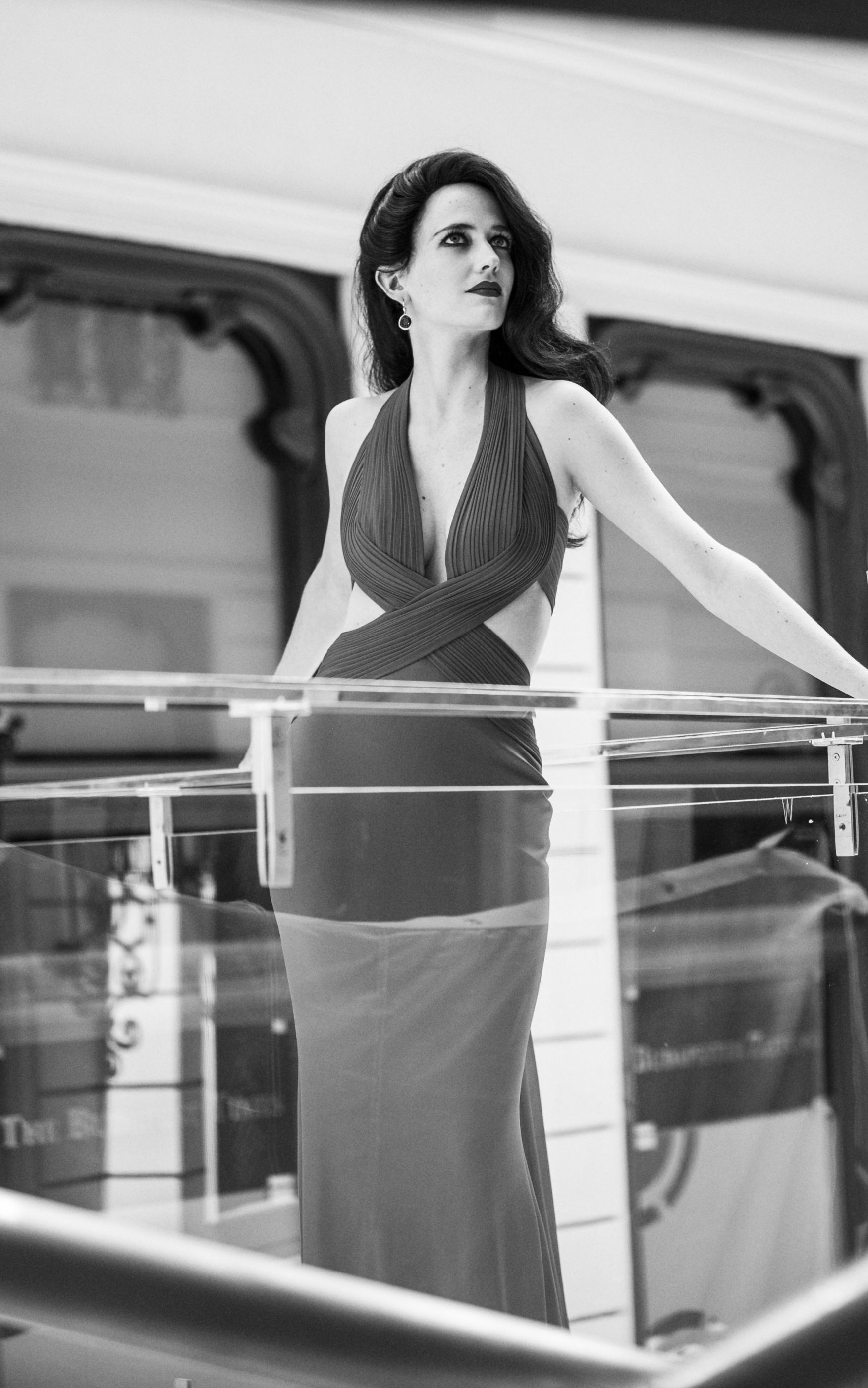 Download mobile wallpaper Eva Green, Dress, Celebrity, Black & White, Actress, French for free.