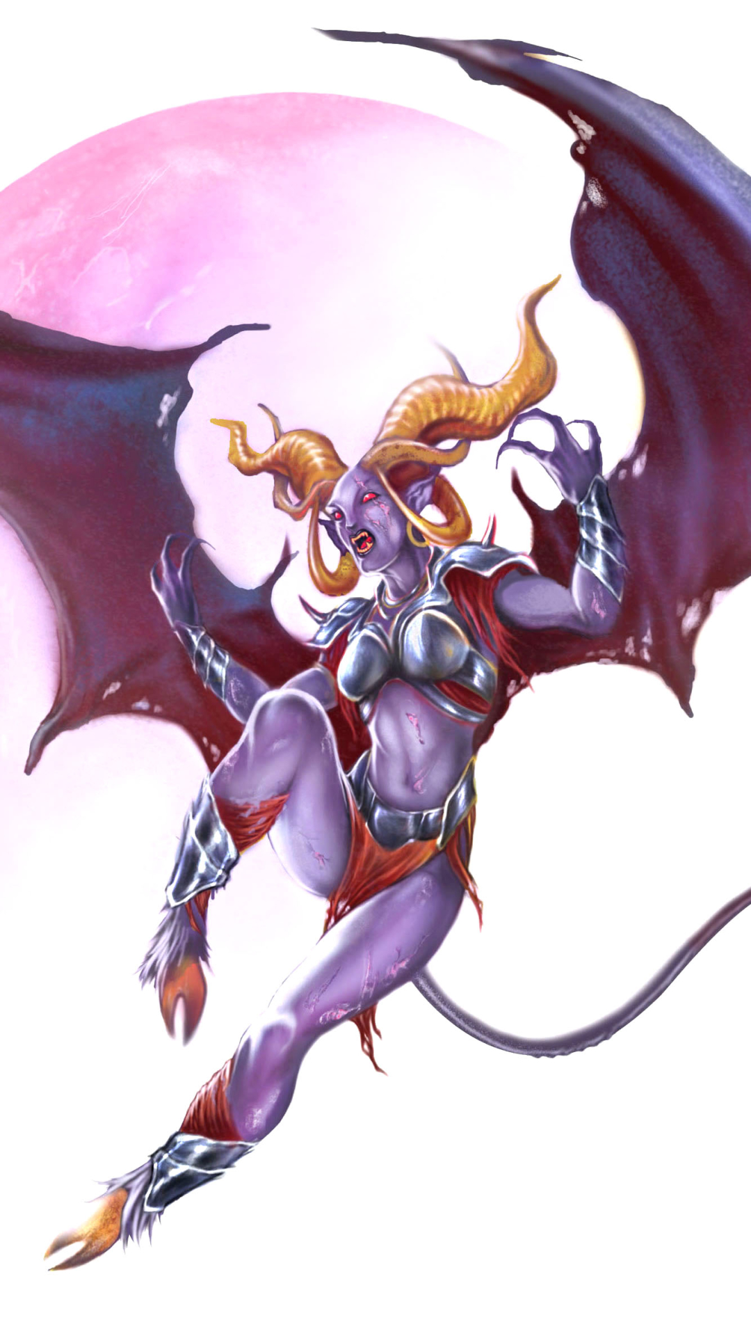 Download mobile wallpaper Fantasy, Moon, Wings, Horns, Demon for free.