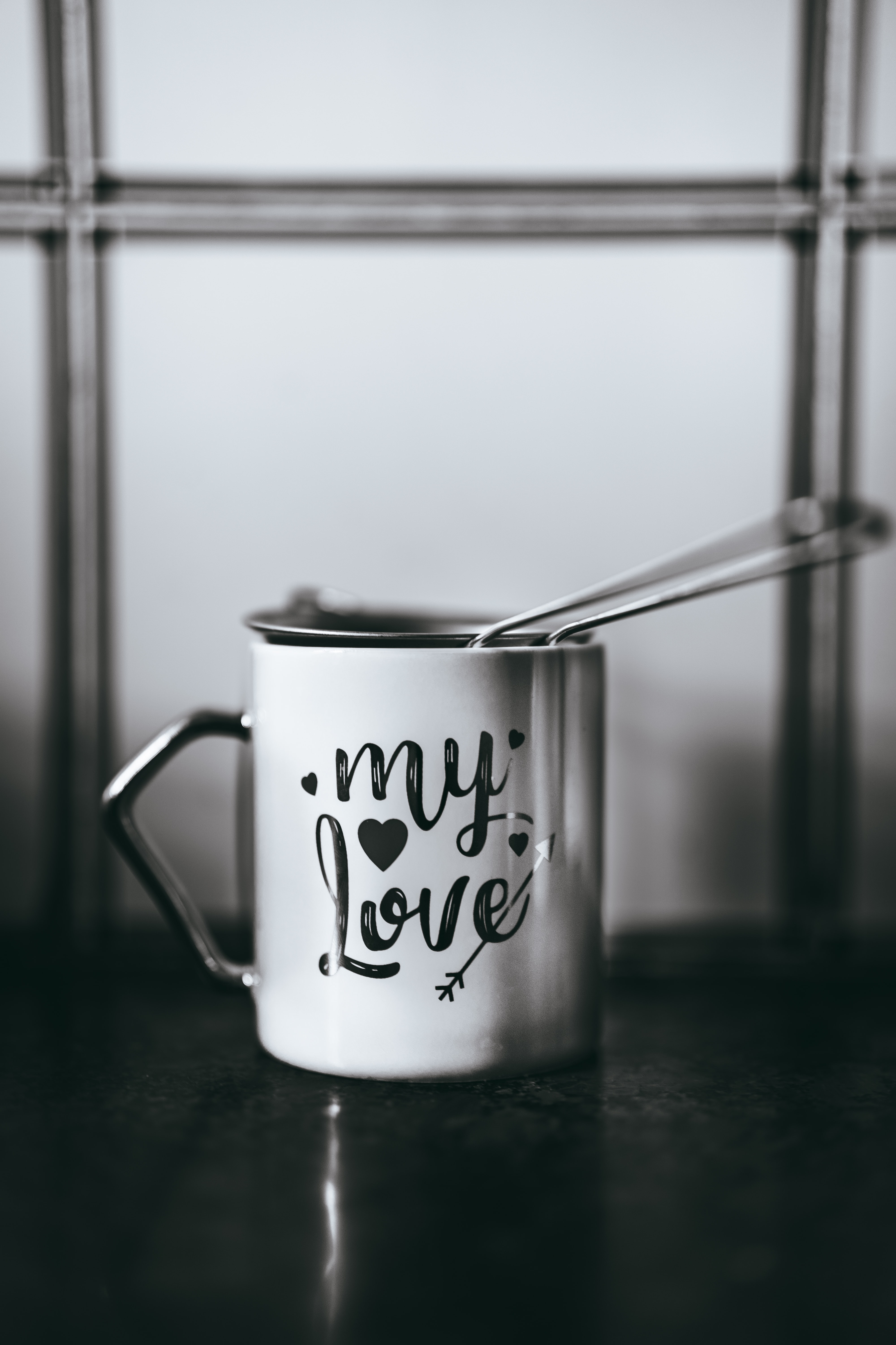 Free download wallpaper Words, Bw, Inscription, Cup, Chb, Love on your PC desktop