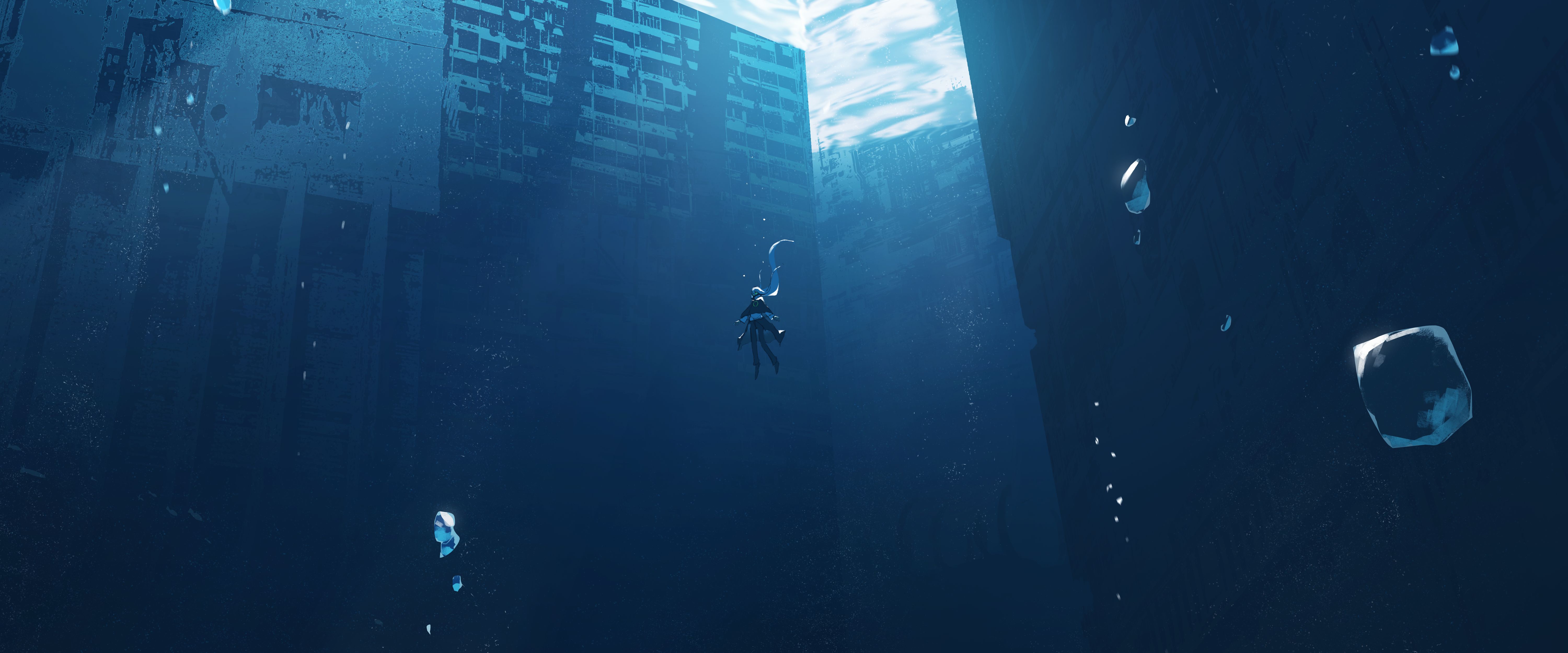 Download mobile wallpaper Anime, Underwater, Ruin, Original for free.