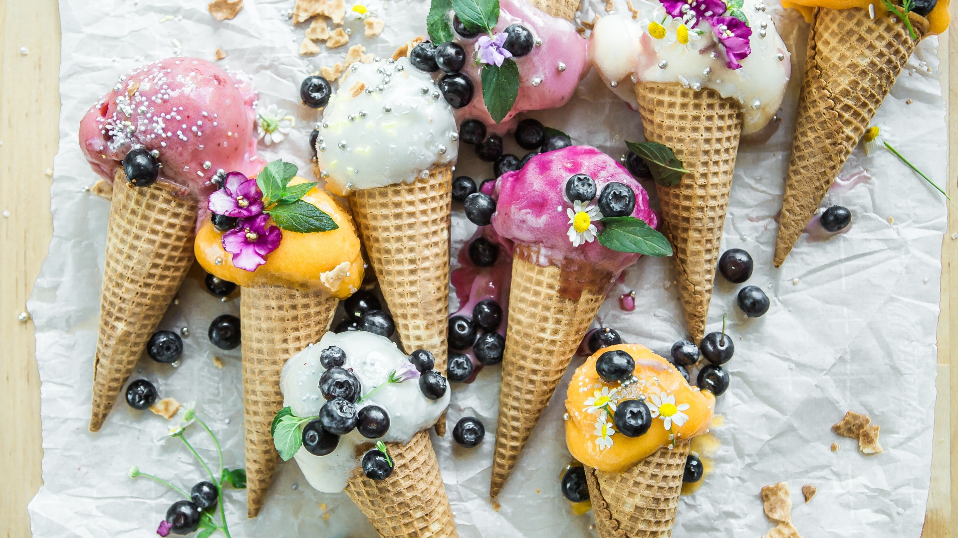 Download mobile wallpaper Food, Blueberry, Ice Cream, Fruit, Sweets, Waffle Cone for free.