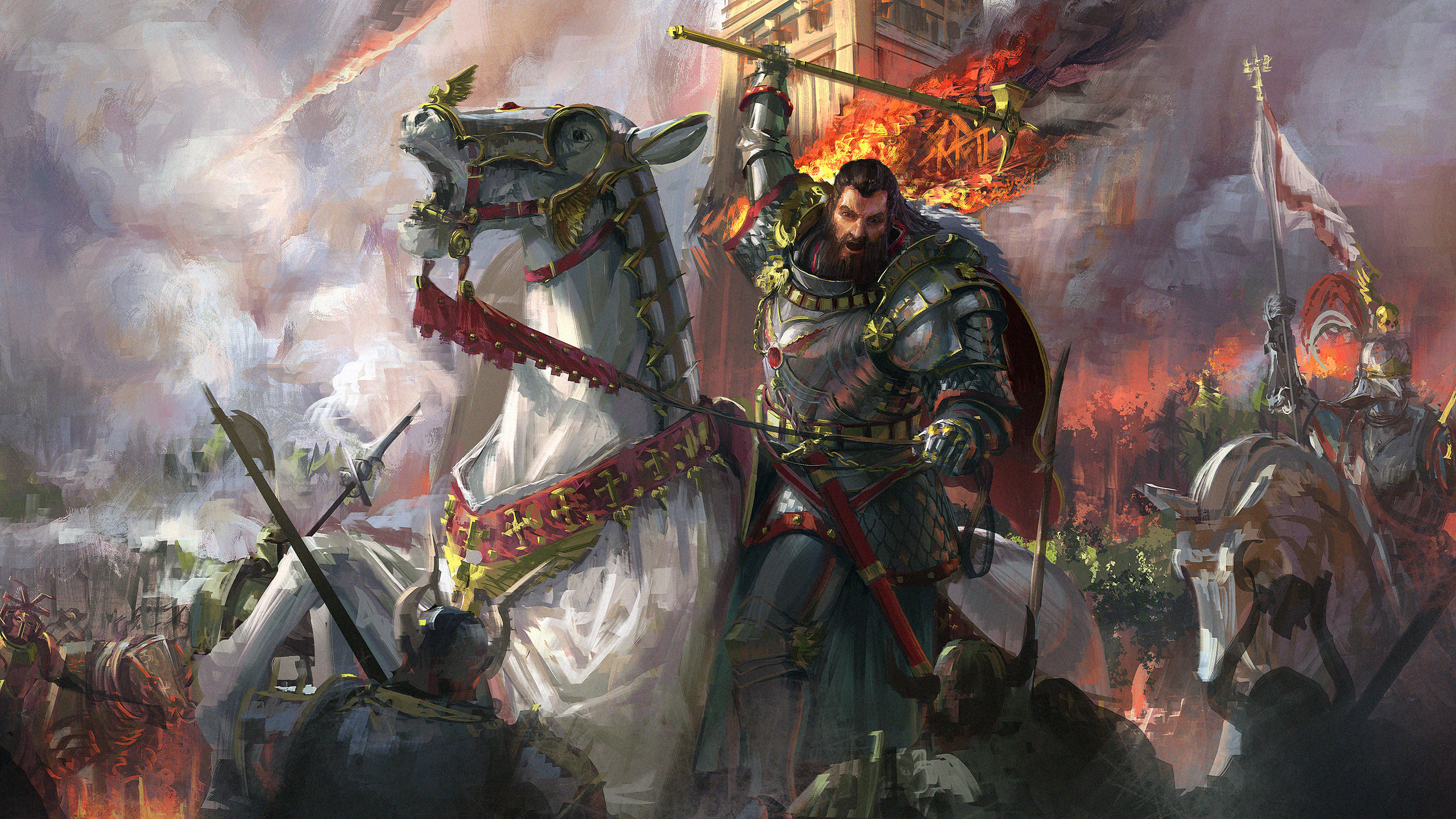 Download mobile wallpaper Fantasy, Warrior, Horse, Knight, Battle, Armor for free.