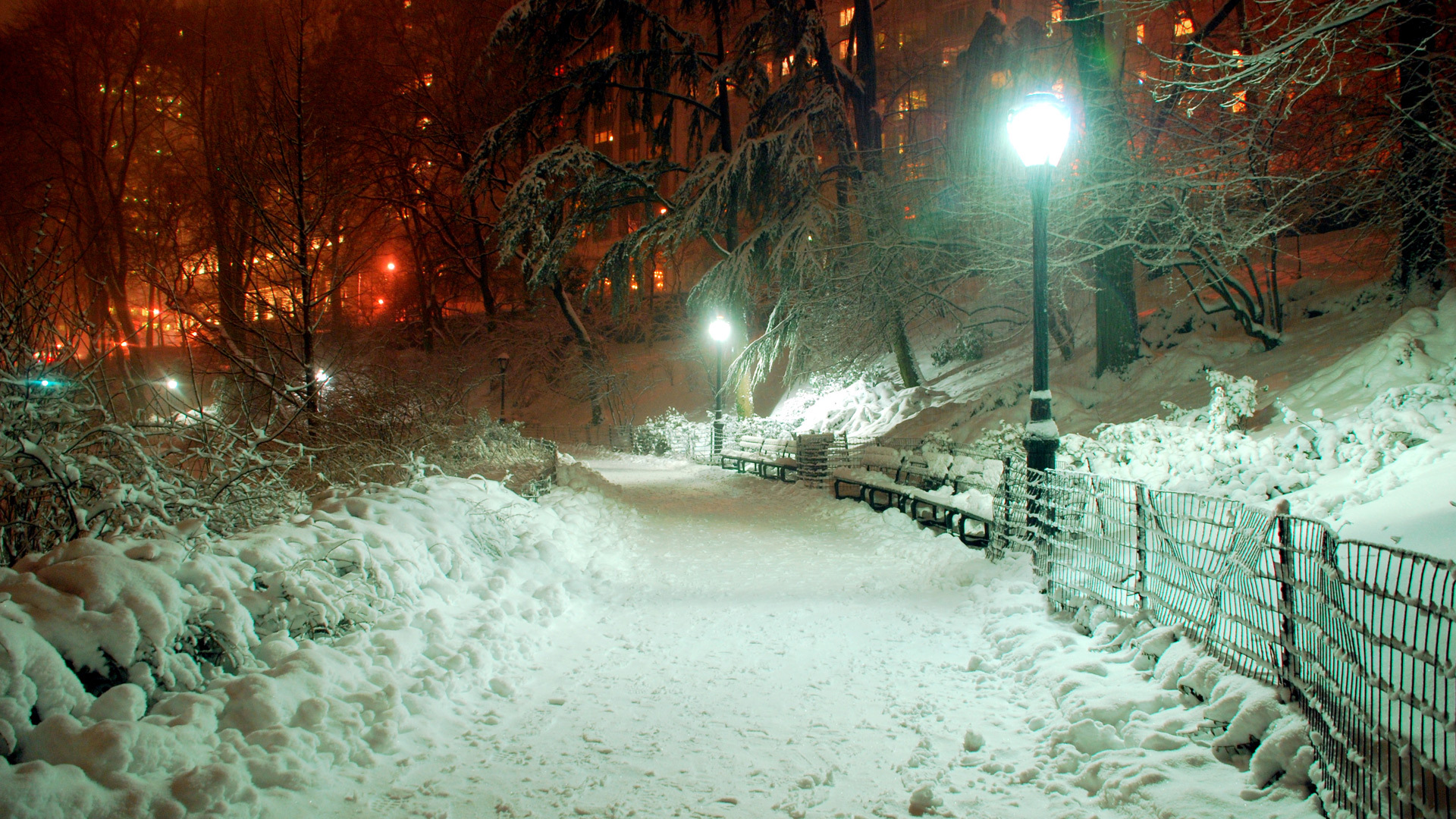 Download mobile wallpaper Roads, Trees, Landscape, Snow, Night for free.
