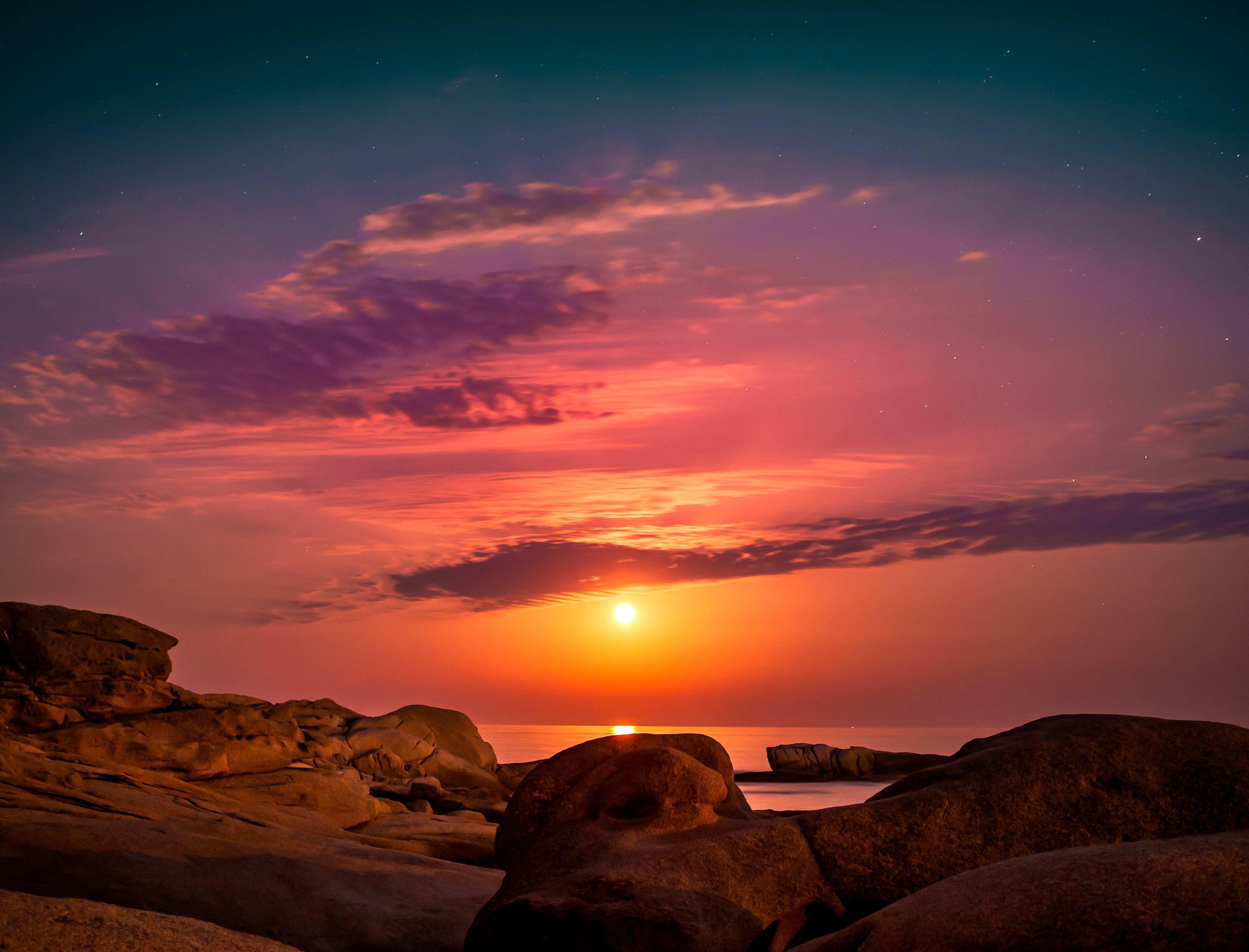 Download mobile wallpaper Sky, Nature, Sunset, Spain, Rocks, Sea for free.
