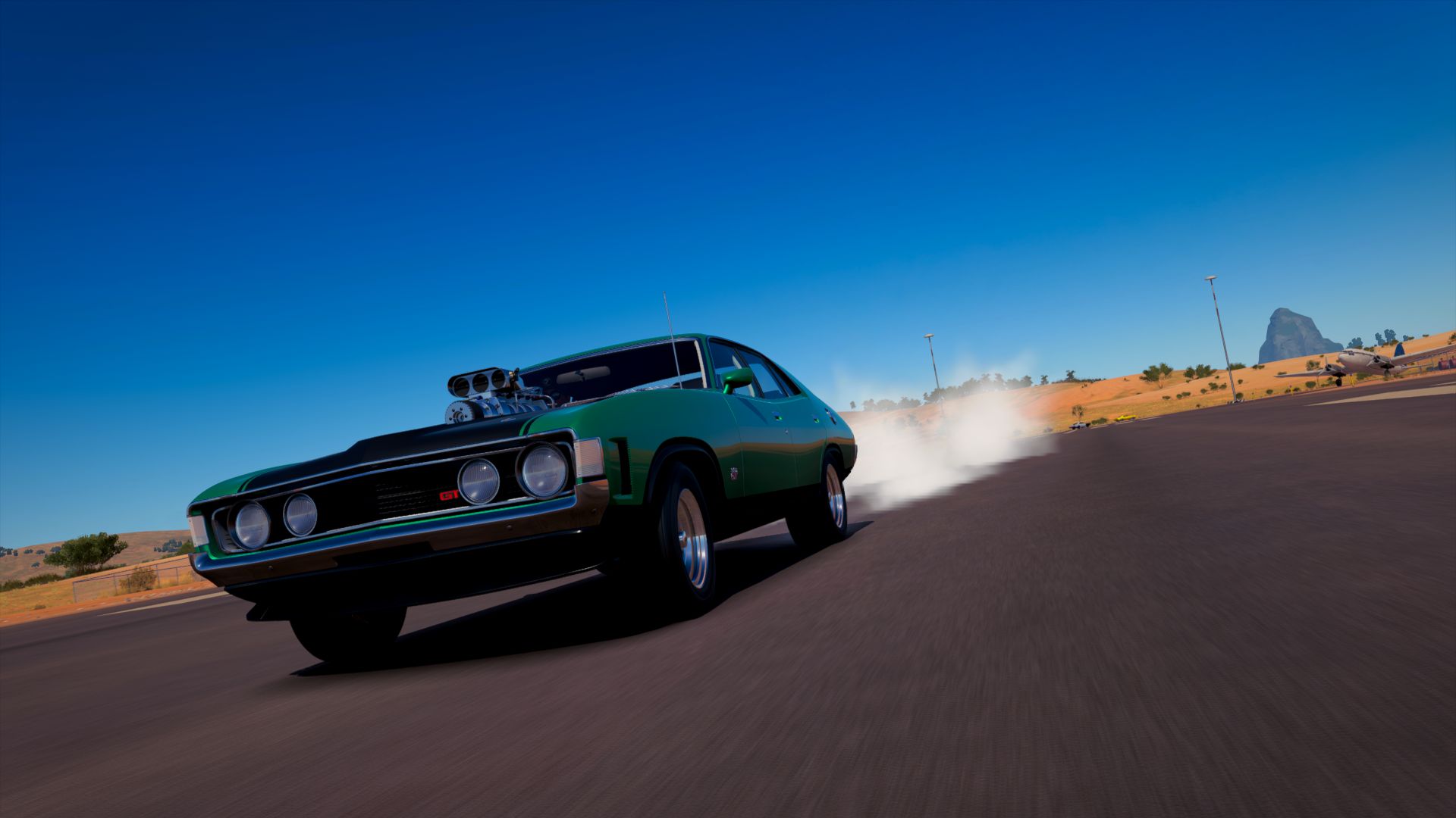 ford falcon, video game, forza horizon 3, green car, smoke, forza