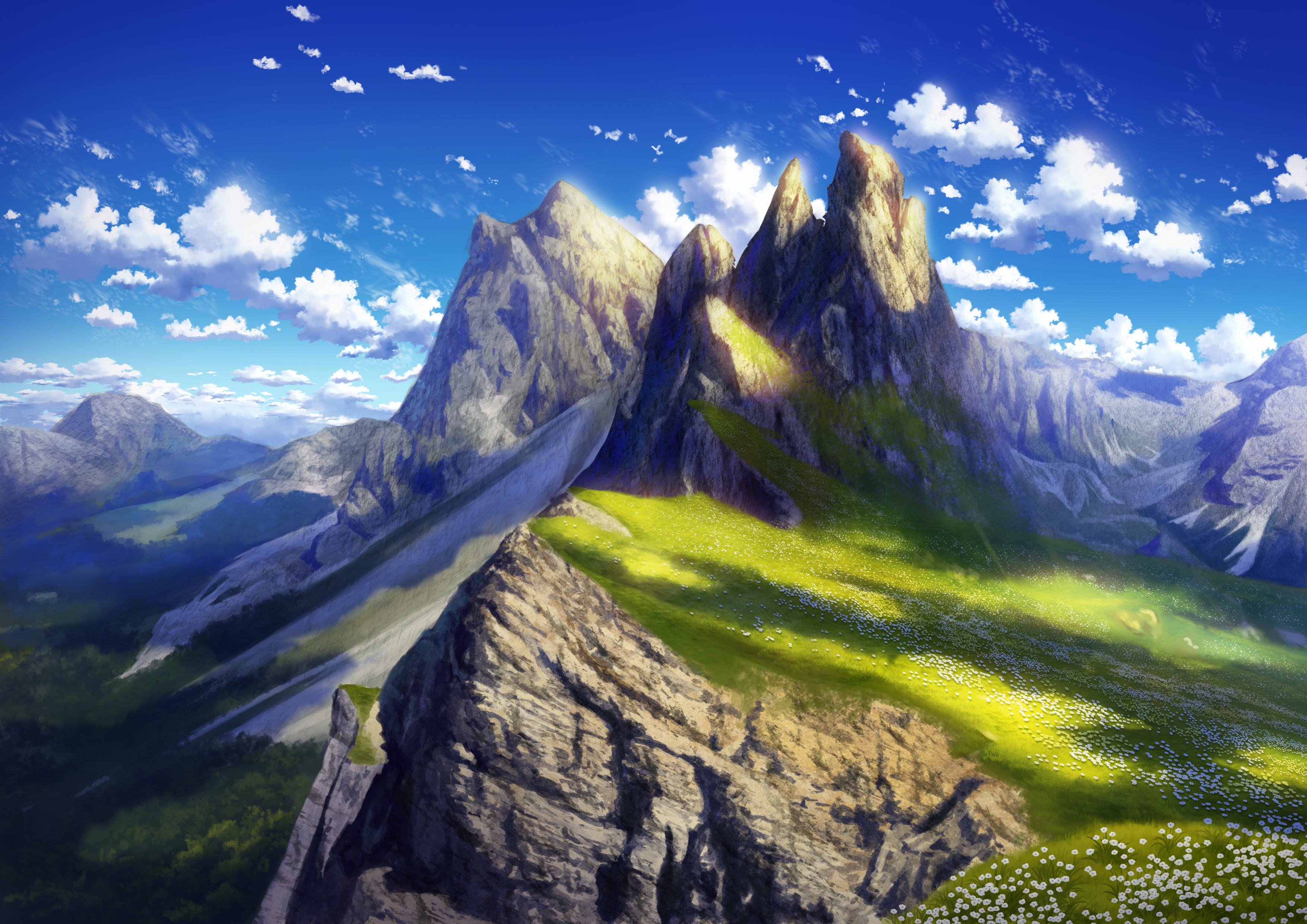 Laden Sie das Landschaft, Blume, Gebirge, Animes-Bild kostenlos auf Ihren PC-Desktop herunter