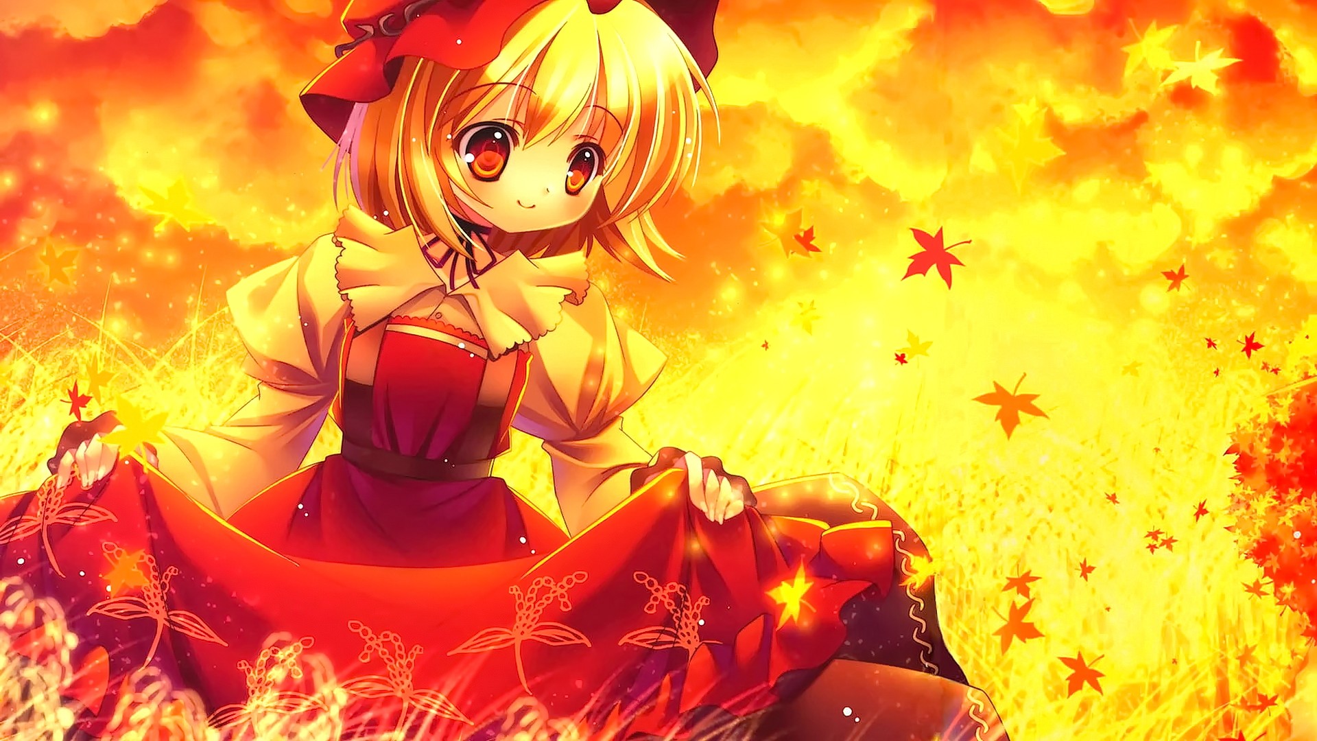 Download mobile wallpaper Anime, Fall, Blonde, Hat, Red Eyes, Touhou for free.