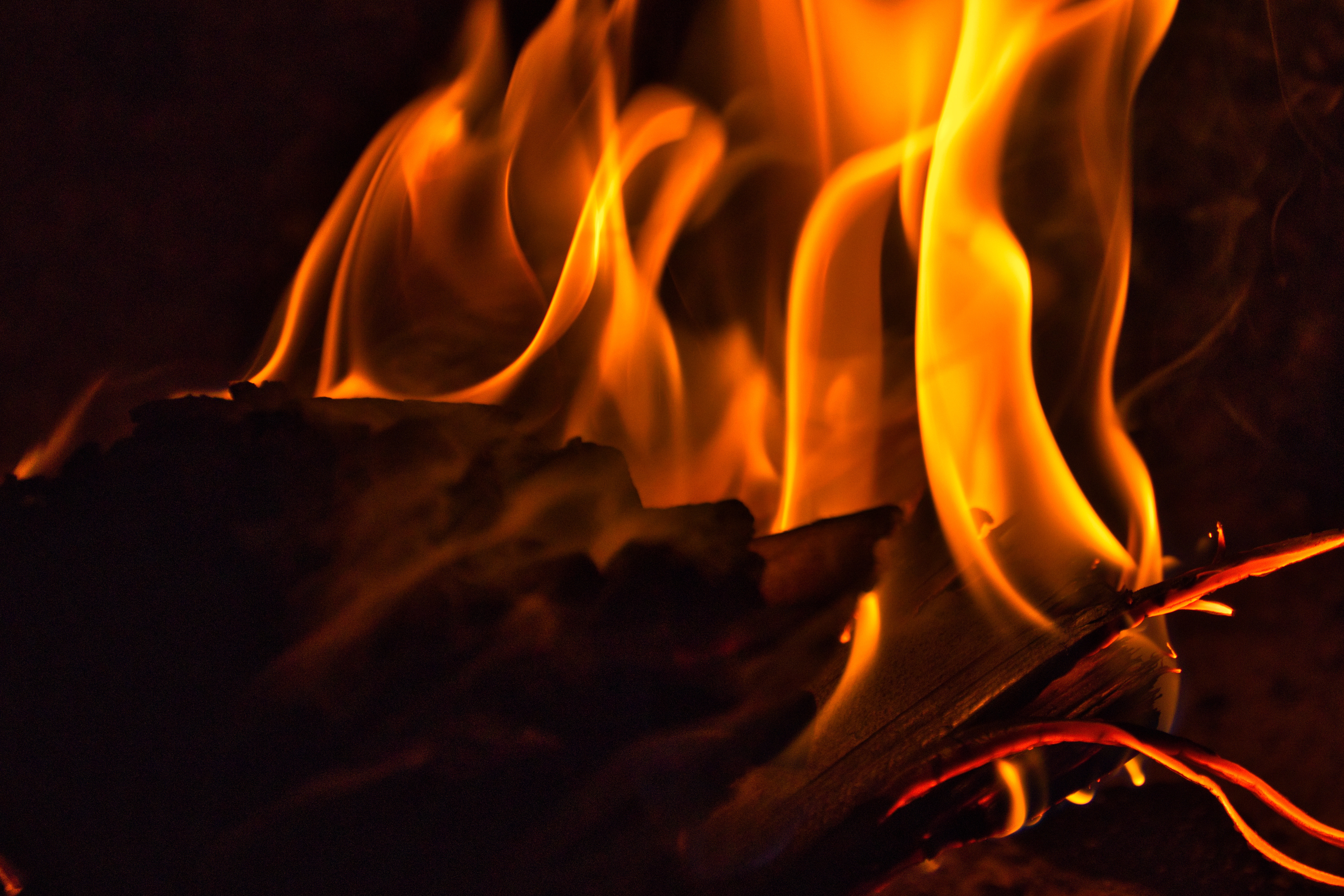 bonfire, fire, dark, flame, firewood, combustion