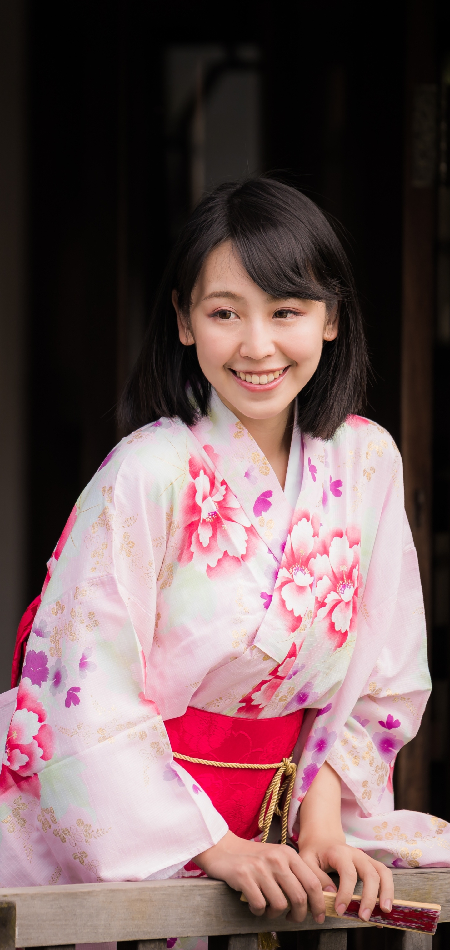 Download mobile wallpaper Smile, Kimono, Model, Women, Asian, Black Hair for free.