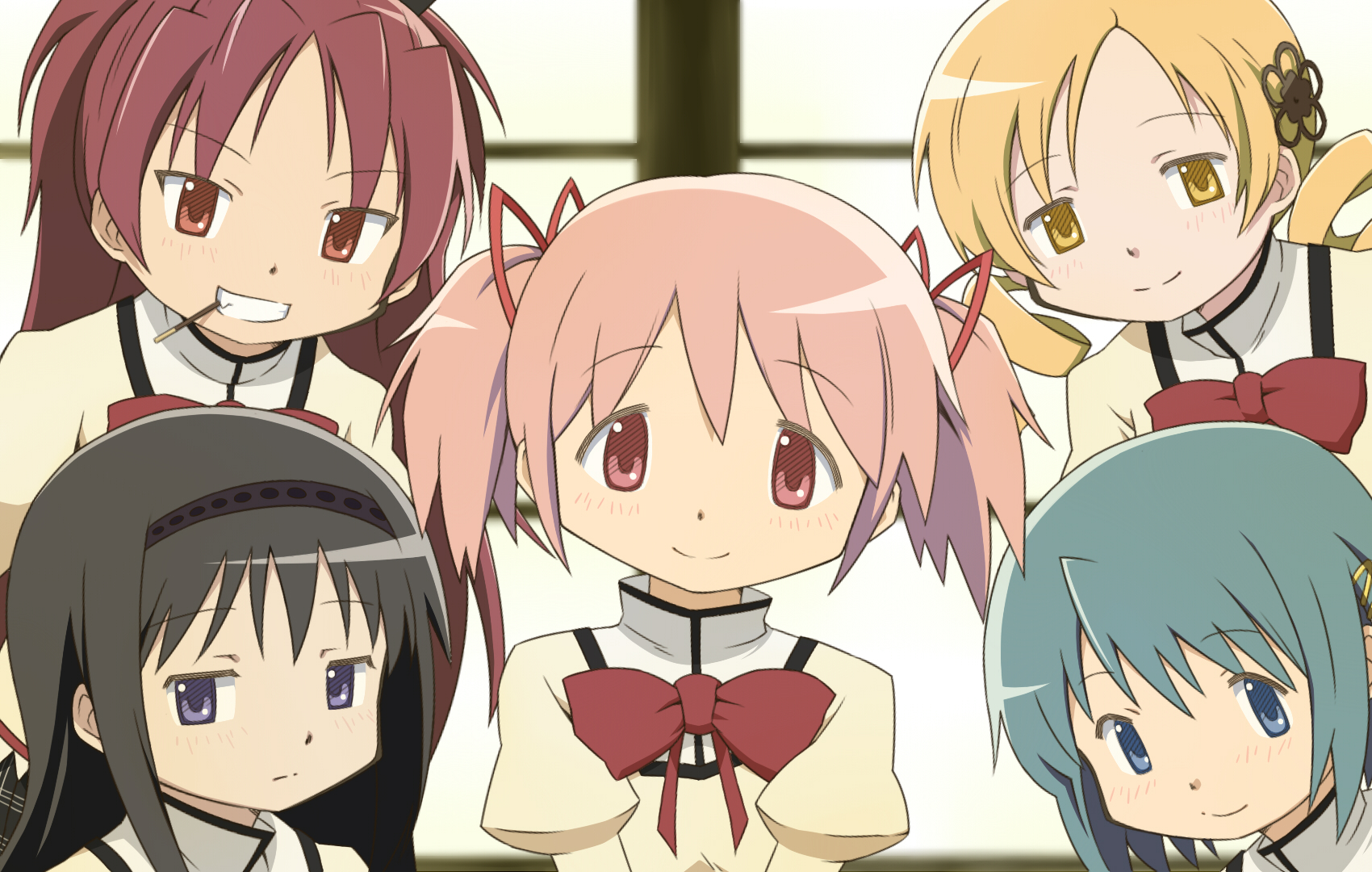 Laden Sie das Animes, Kyōko Sakura, Madoka Magica, Homur Akemi, Madoka Kaname, Mami Tomö, Sayaka Miki-Bild kostenlos auf Ihren PC-Desktop herunter