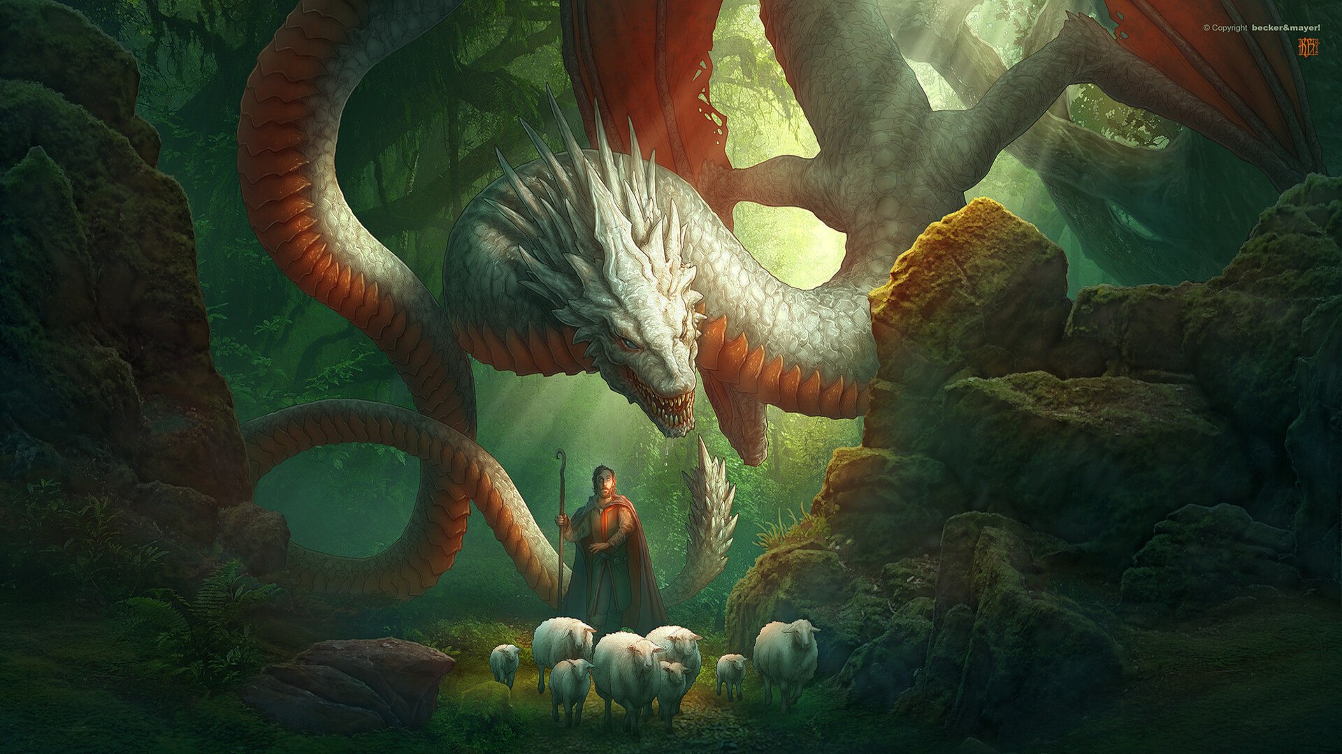 Free download wallpaper Fantasy, Dragon, Sheep on your PC desktop