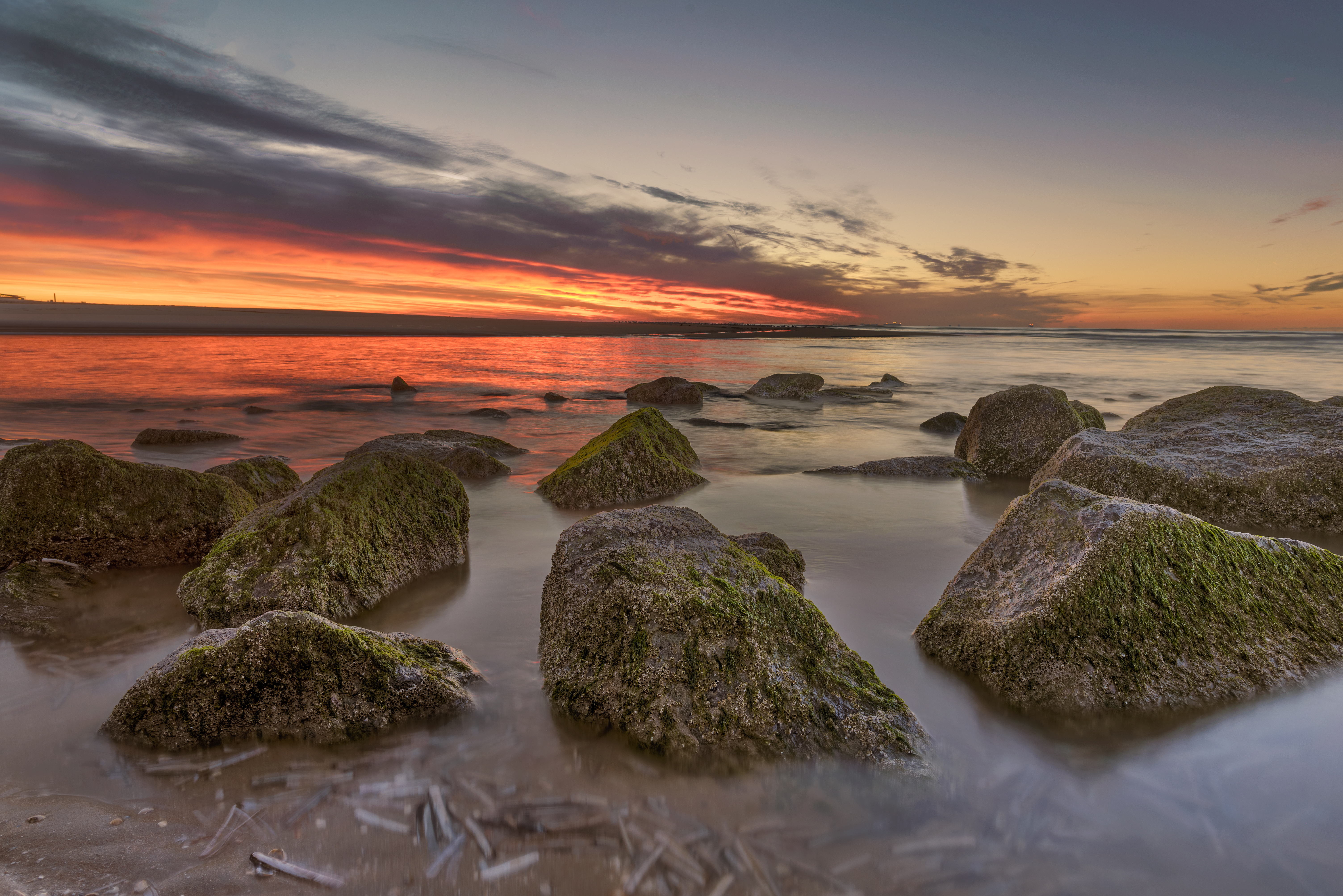 Free download wallpaper Sunset, Horizon, Shore, Bank, Stones, Nature on your PC desktop