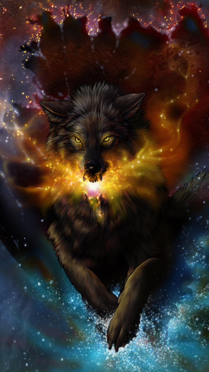 Download mobile wallpaper Fantasy, Stars, Wolf, Space, Fantasy Animals for free.