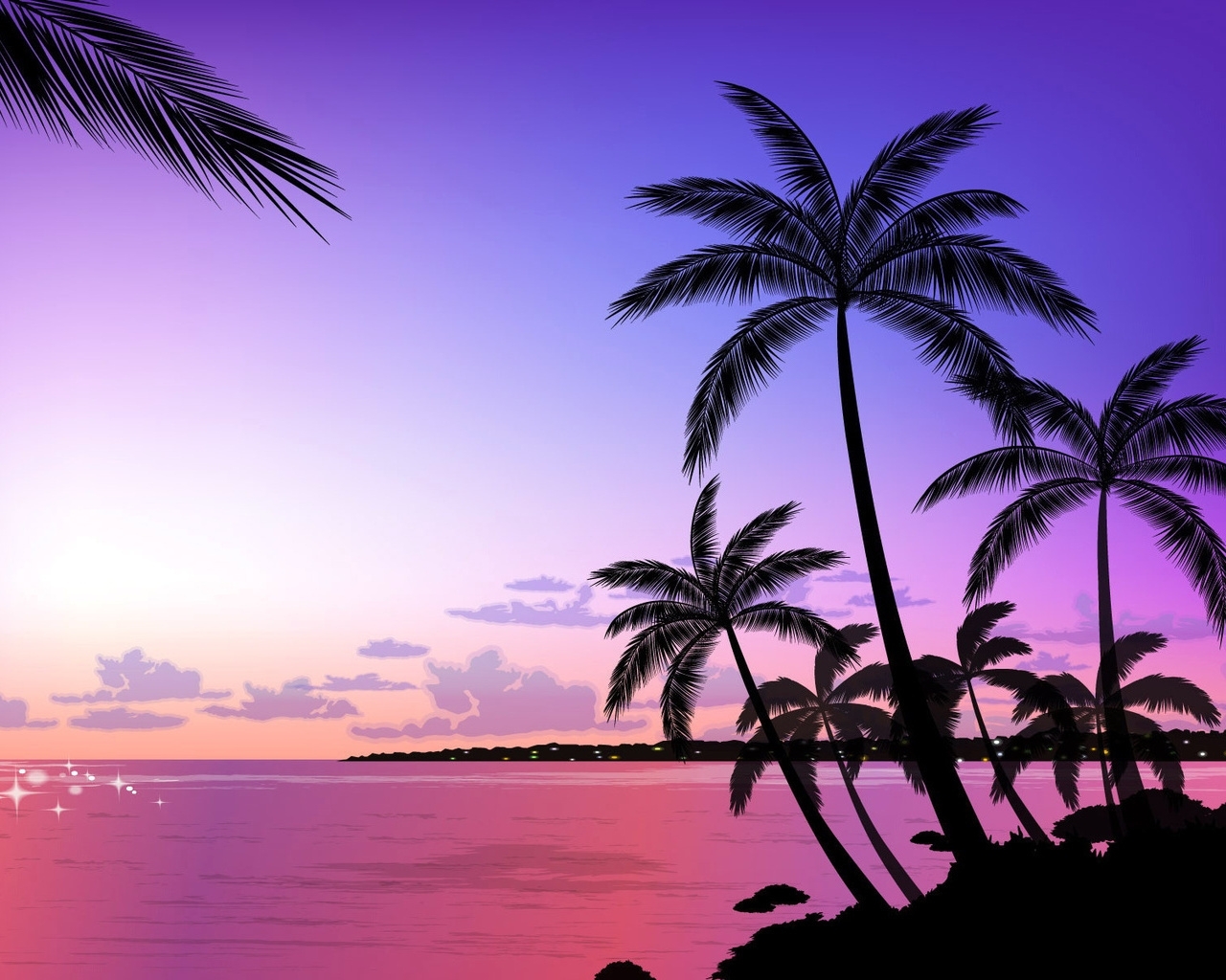 pictures, landscape, sunset, palms phone background