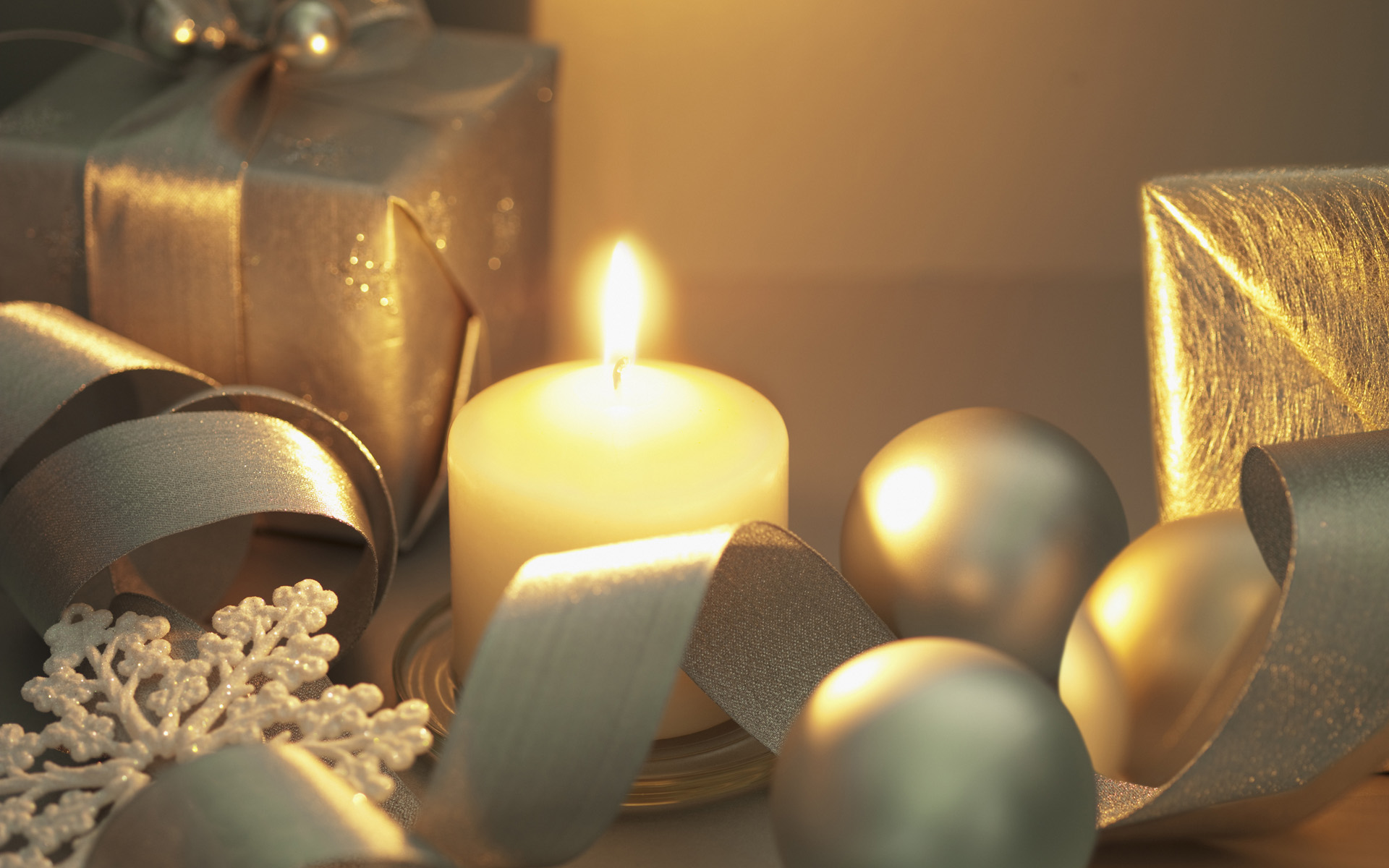 Download mobile wallpaper Christmas, Holiday, Gift, Candle, Ribbon, Christmas Ornaments for free.