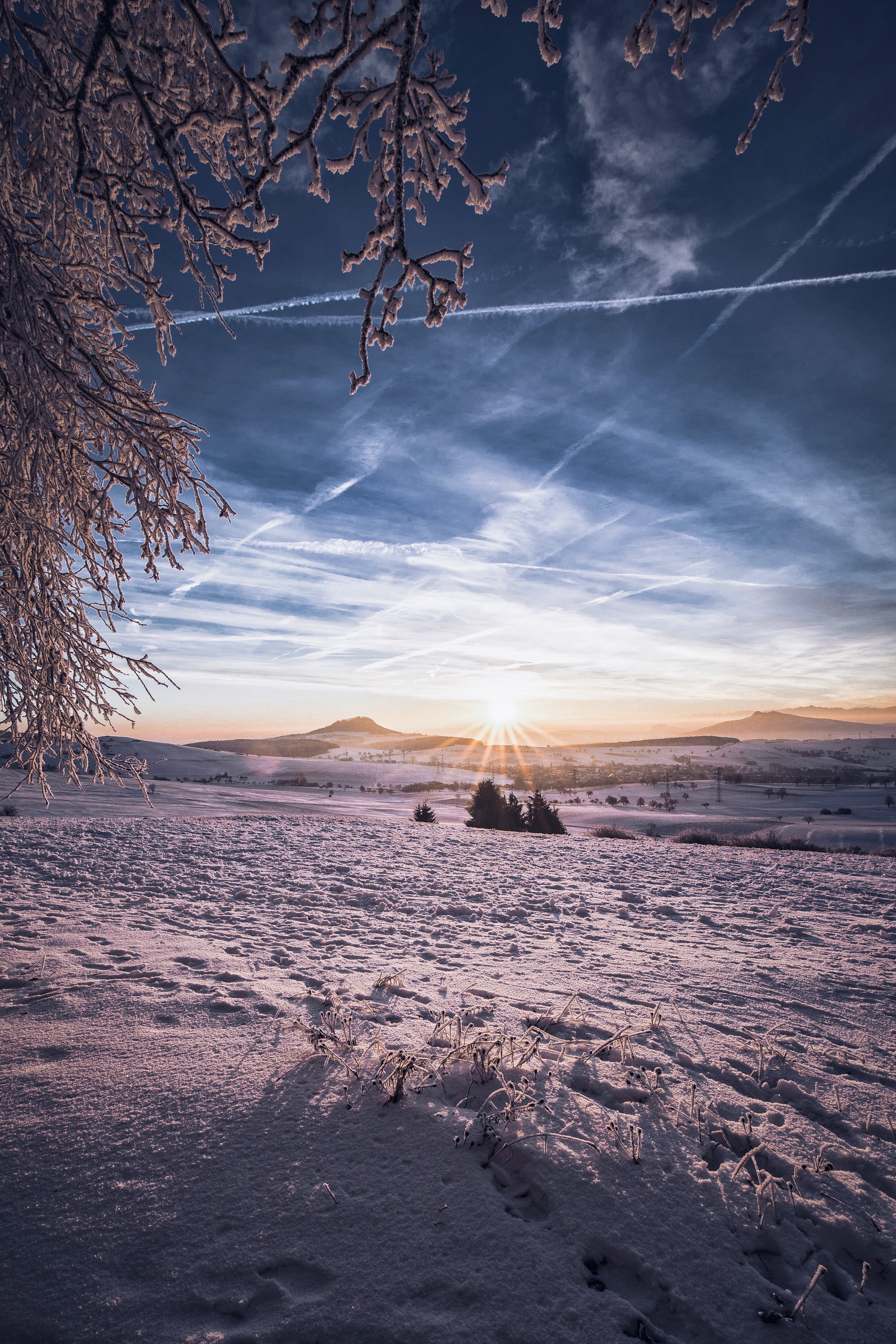 relief, landscape, winter, nature, sun, snow, hills Full HD