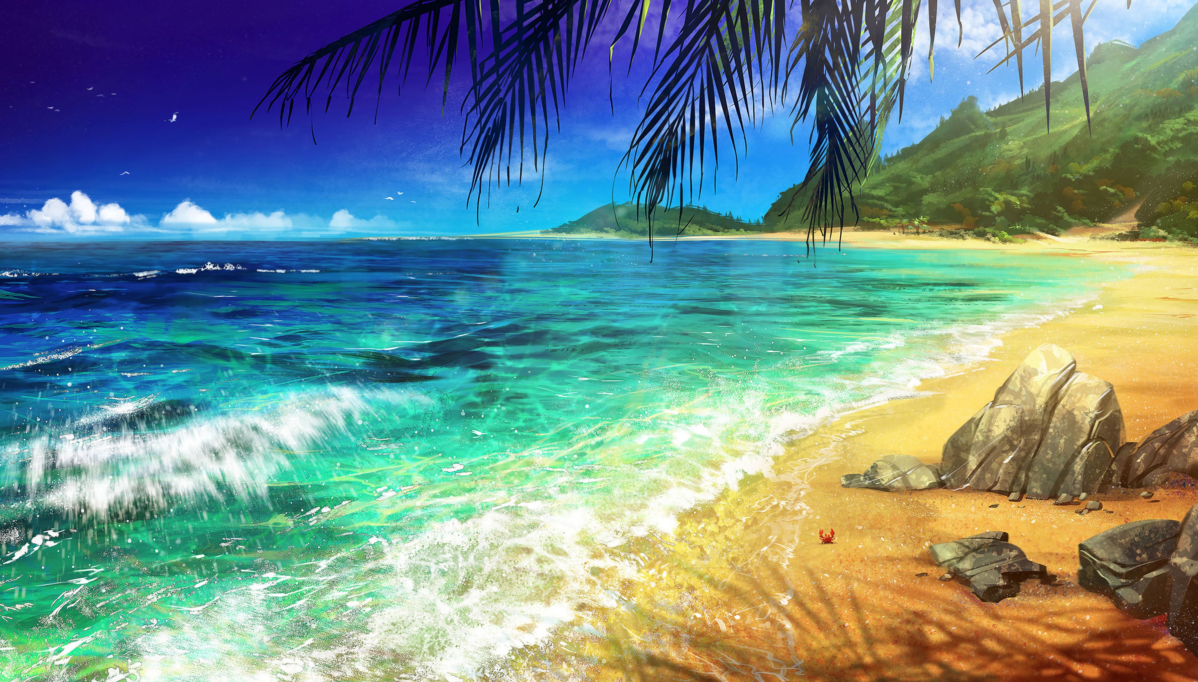 palm, art, beach, surf, ocean Full HD