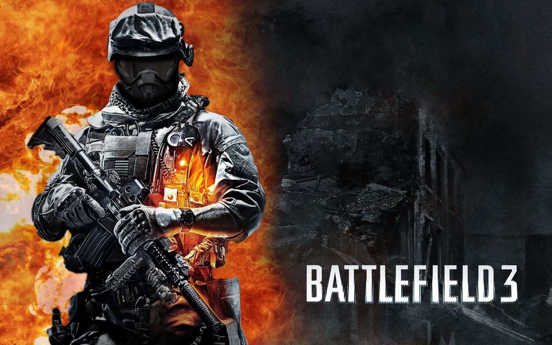 Baixar papel de parede para celular de Battlefield 3, Campo De Batalha, Pistola, Chamas, Videogame gratuito.