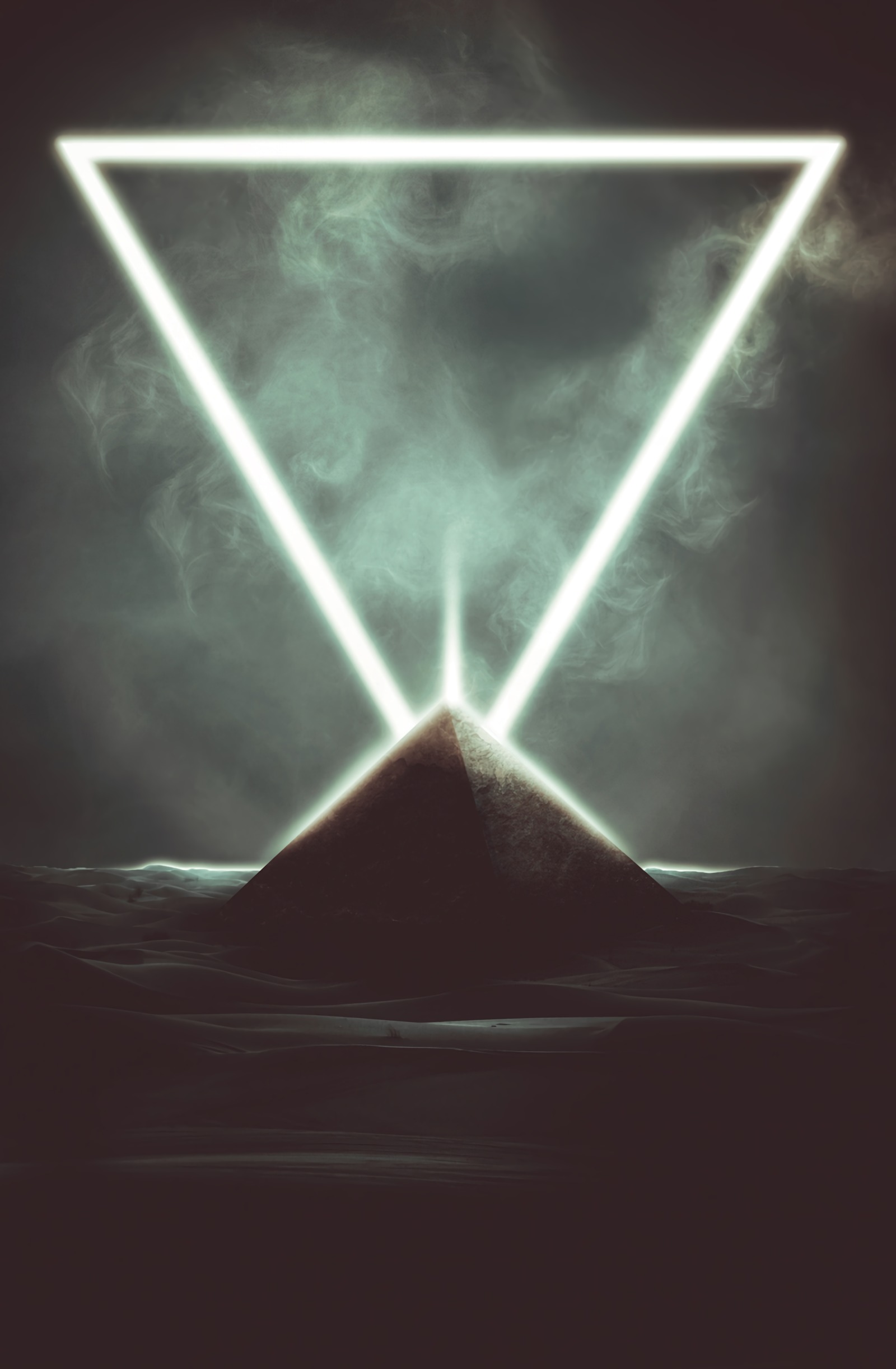 pyramid, art, smoke, dark, glow, triangle