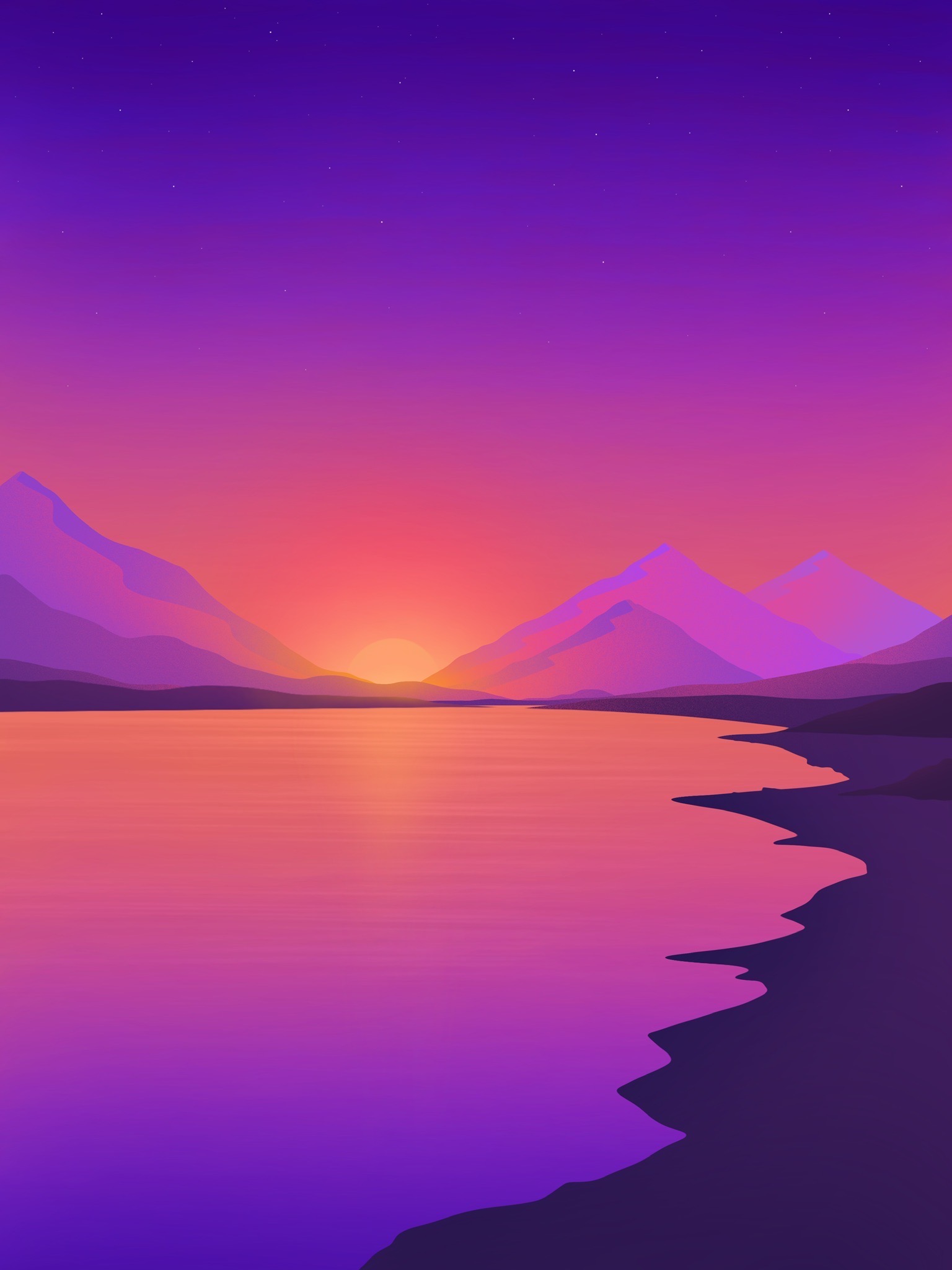 Download mobile wallpaper Mountains, Rivers, Landscape, Sunset, Art for free.