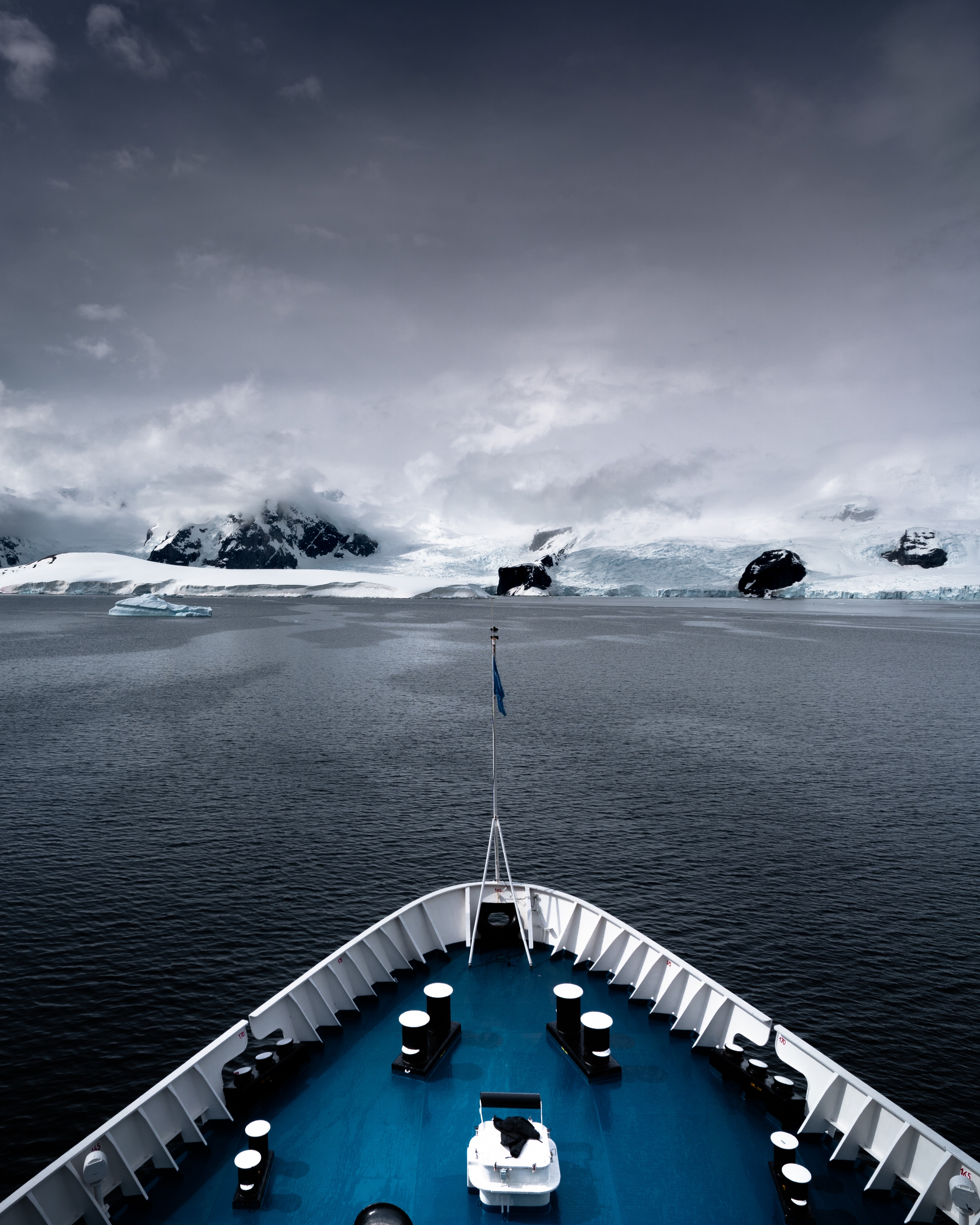 ship, nature, snow, mountain, fog, glacier Full HD