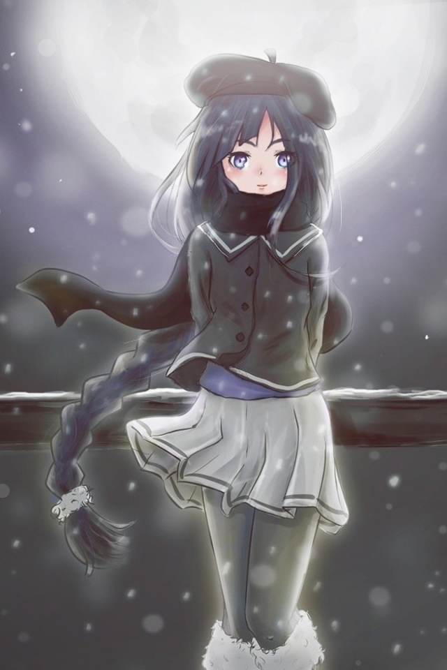 Download mobile wallpaper Anime, Moon, Vocaloid, Snowfall, Alys (Vocaloid) for free.